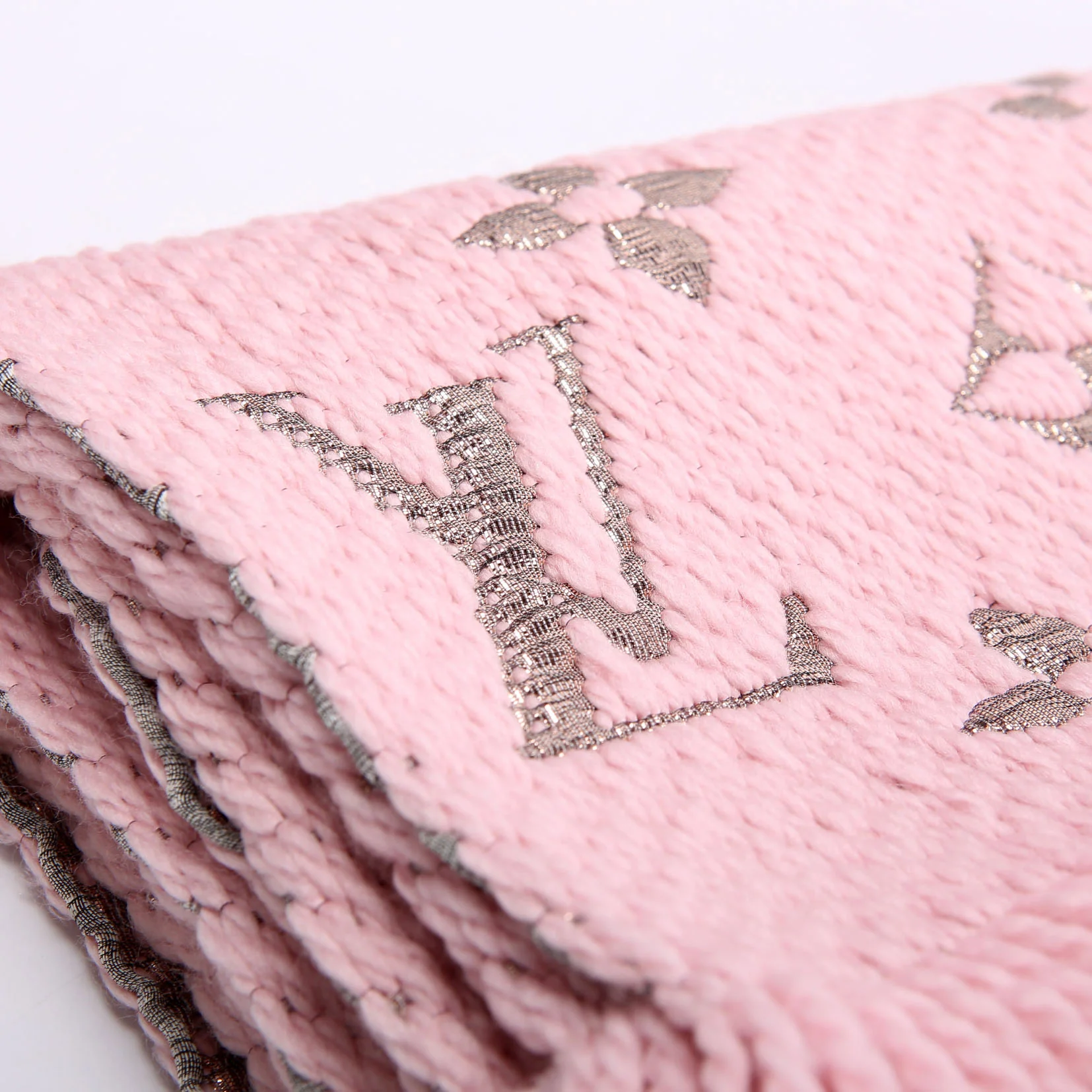 Shawl Monogram Silk/Wool Scarf Pink/Gold - Image 5