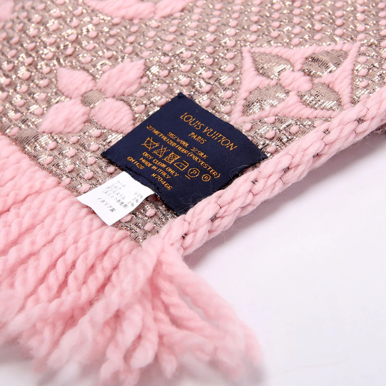 Shawl Monogram Silk/Wool Scarf Pink/Gold - Image 7