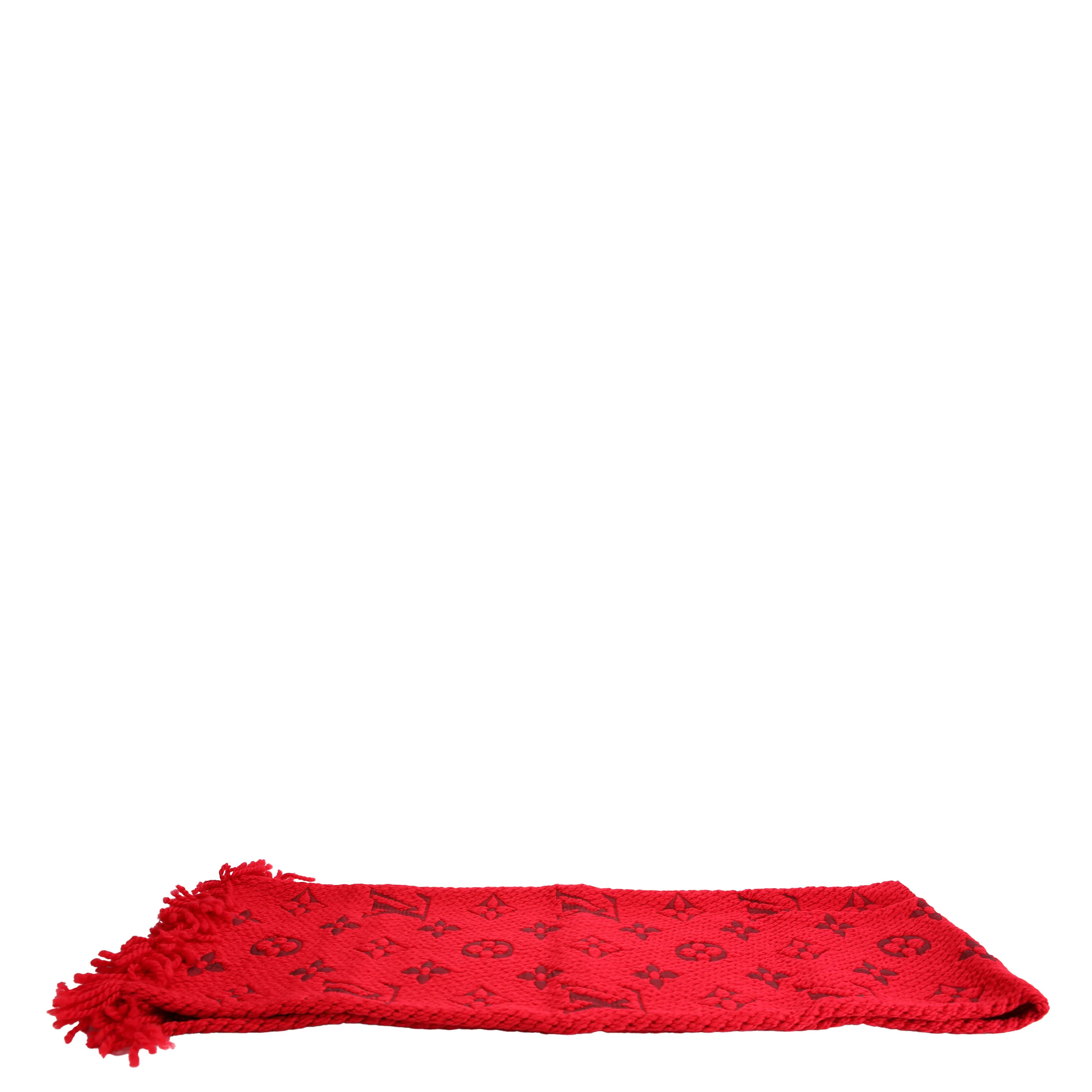 Shawl Monogram Silk/Wool Scarf Red - Image 4