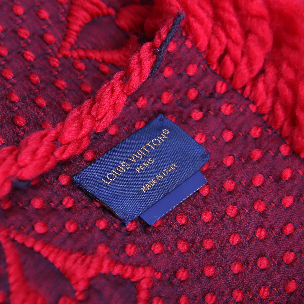 Shawl Monogram Silk/Wool Scarf Red - Image 7