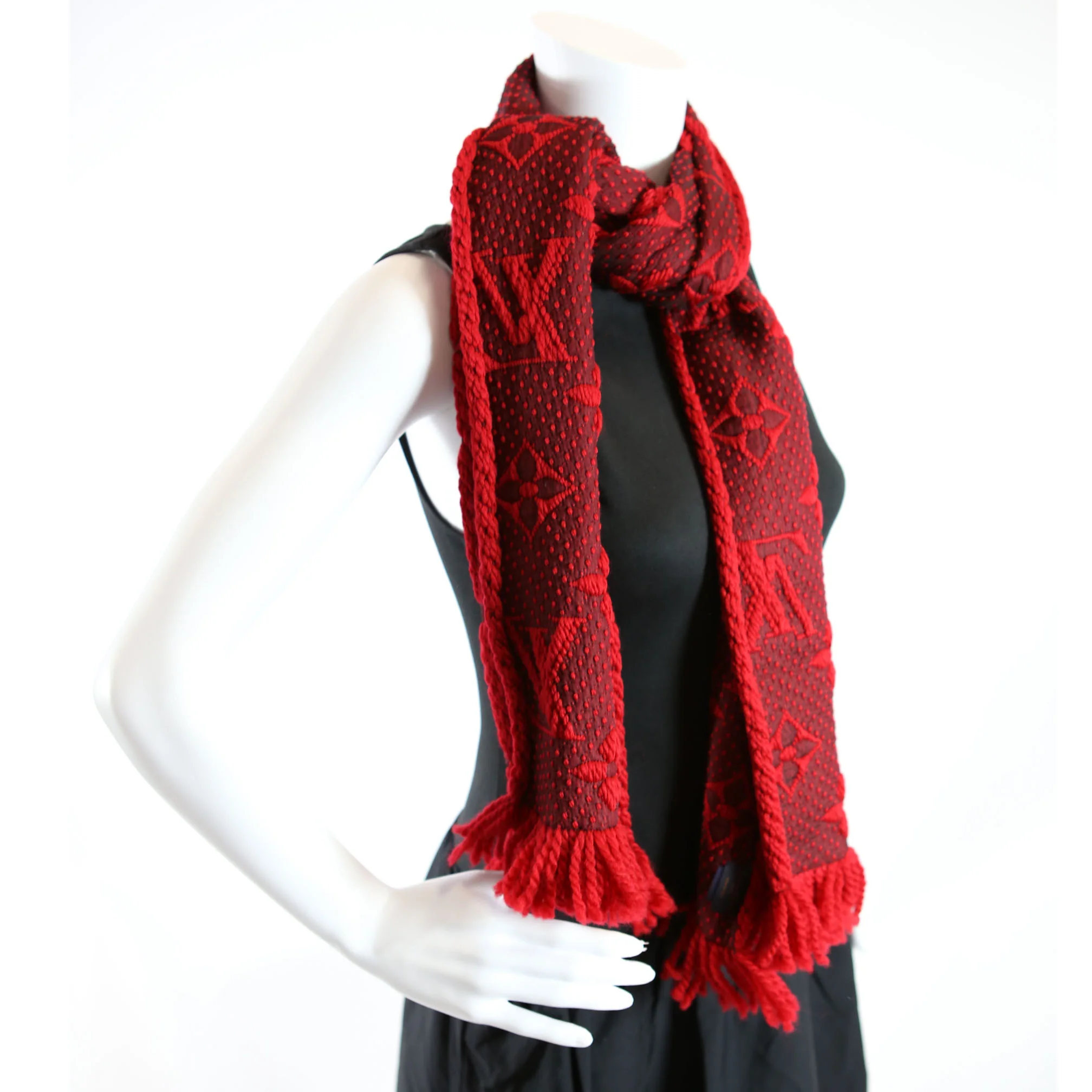 Shawl Monogram Silk/Wool Scarf Red - Image 8