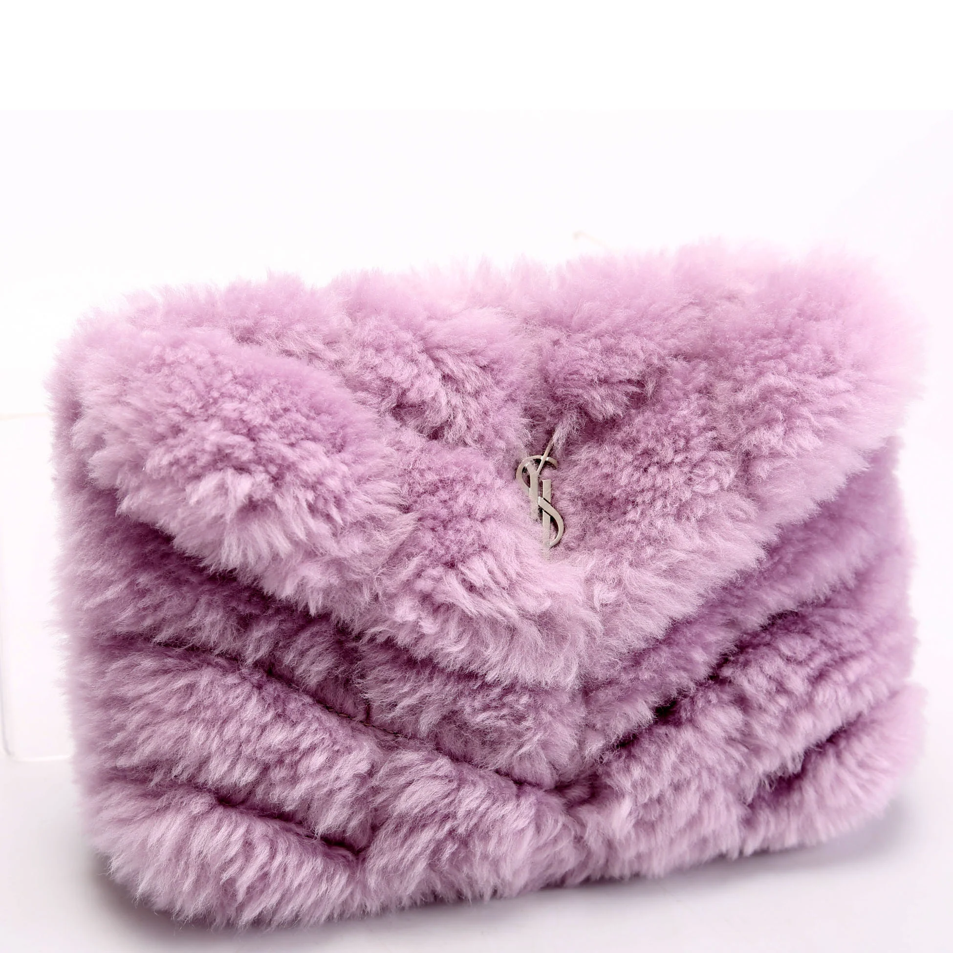 Shearling Puffer Pouch with Card Holder Purple - Image 2