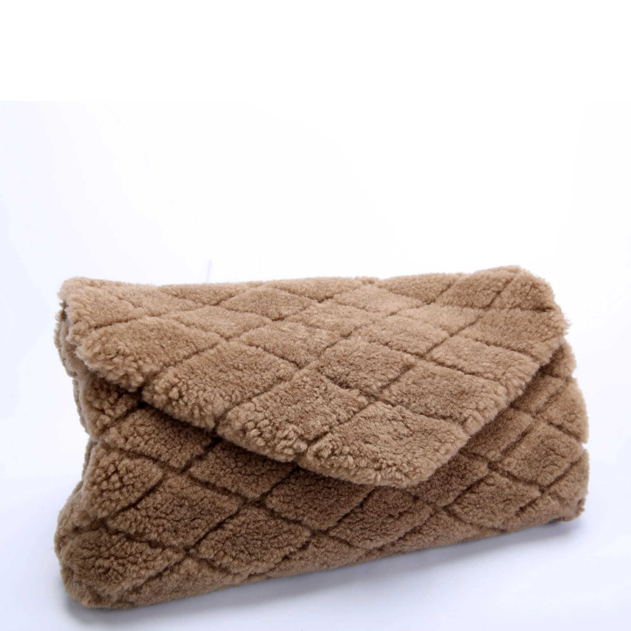 Shearling Sade Puffer Envelope Clutch 655004 Brown - Image 2