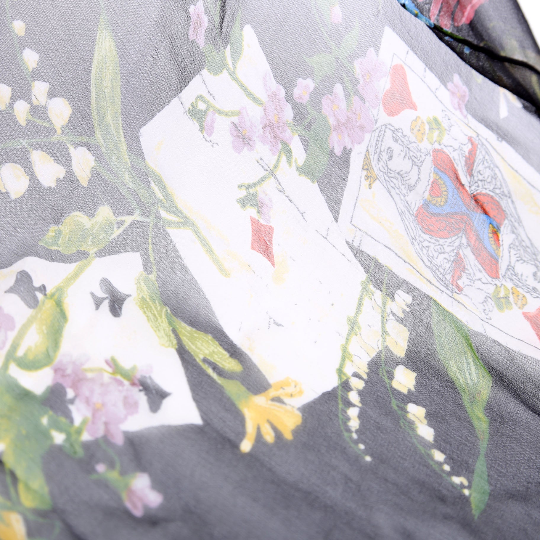 Sheer Playing Cards/Floral Square Silk Scarf Multicolor - Image 3