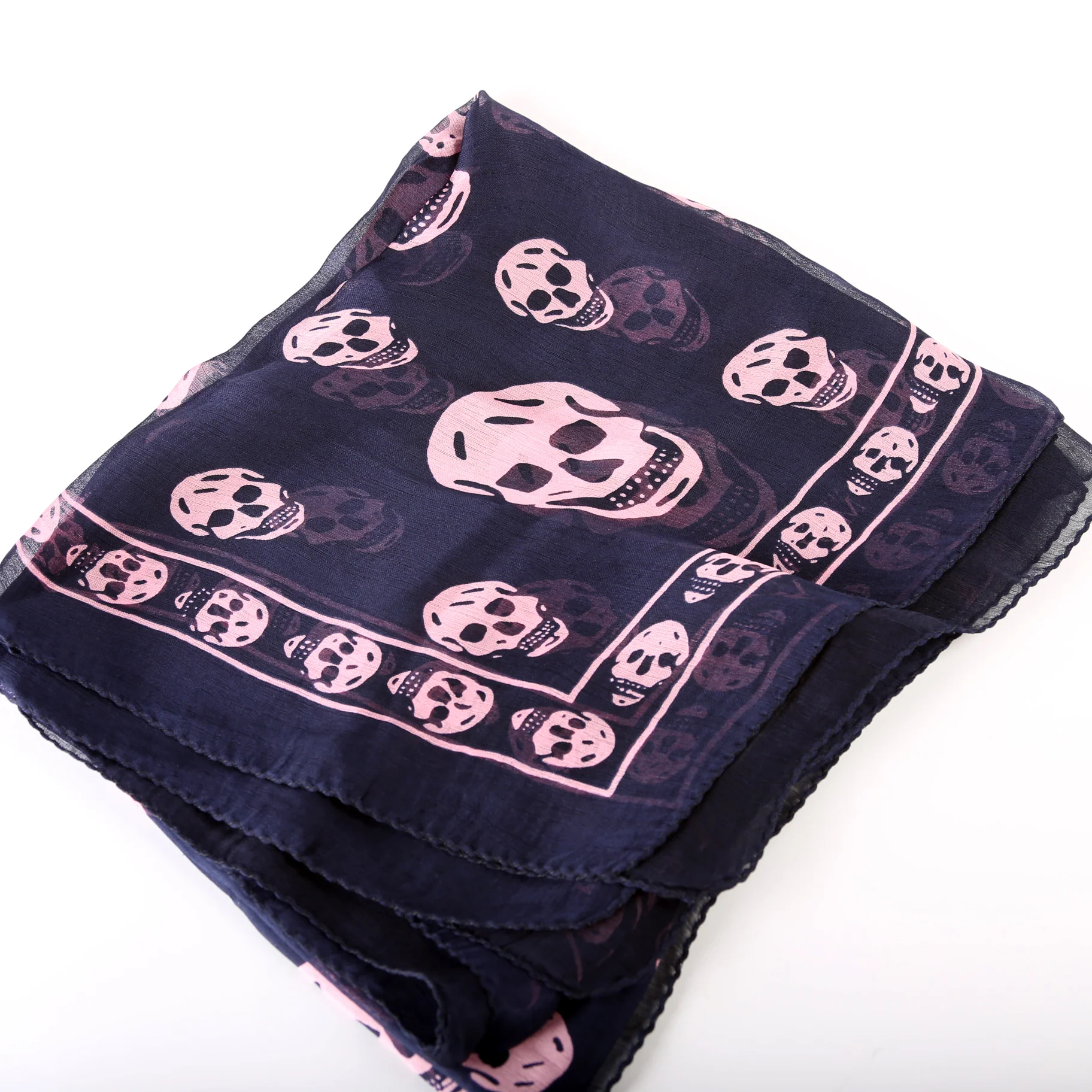 Skull Print Square Silk Scarf - Image 3