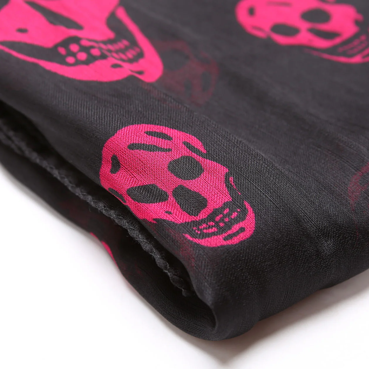 Skull Print Square Silk Scarf Black/Pink - Image 3