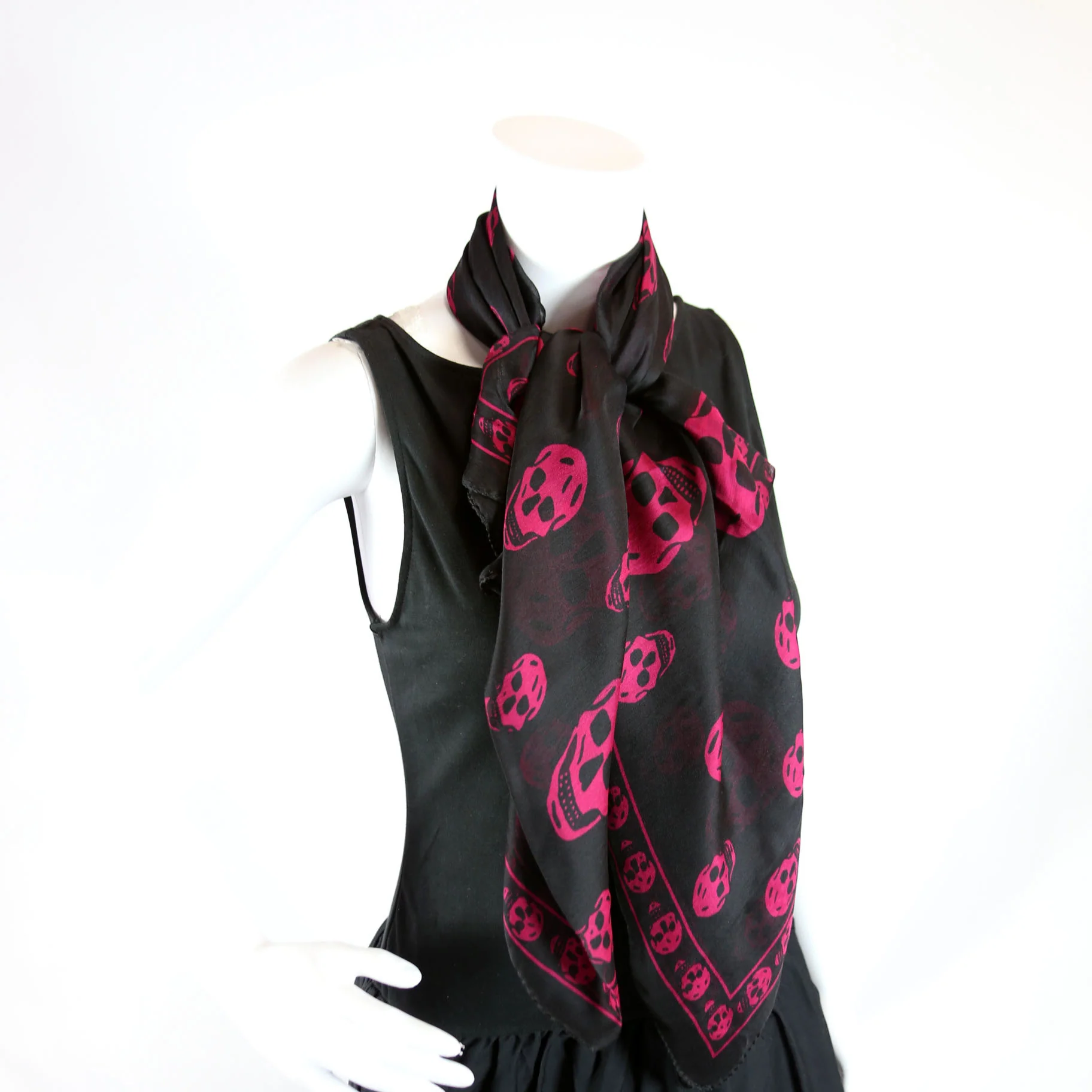 Skull Print Square Silk Scarf Black/Pink - Image 6
