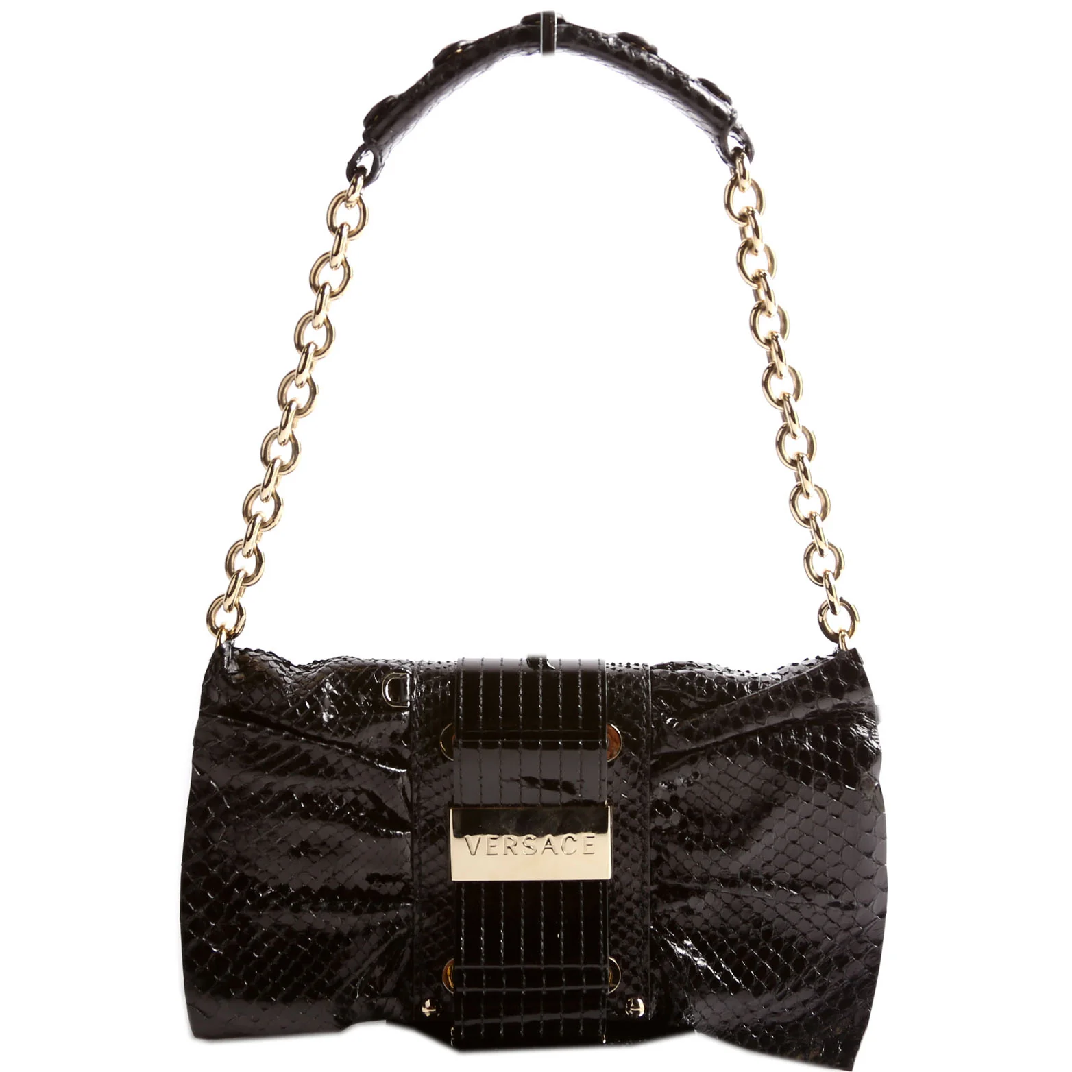 Snake Embossed Clutch With Chain