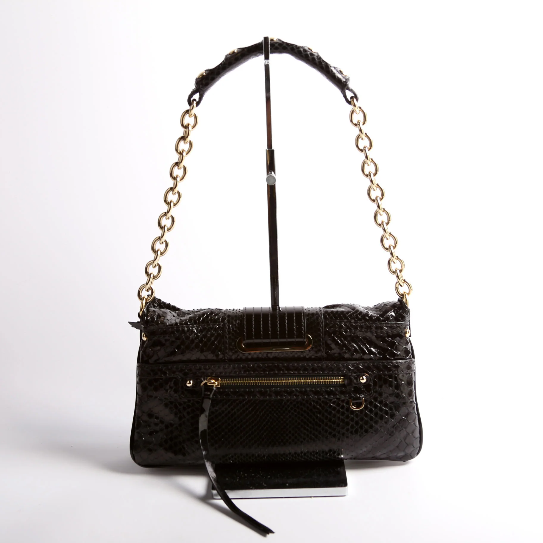 Snake Embossed Clutch With Chain - Image 2