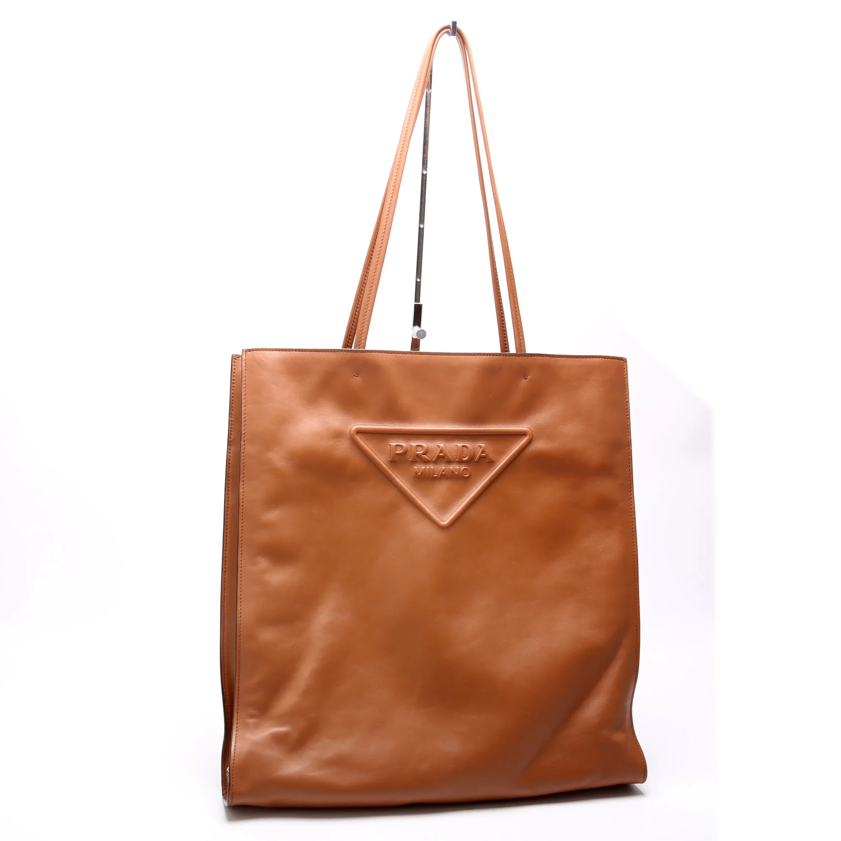 Soft Calfskin Triangle Logo Shopper Tote Brown - Image 2