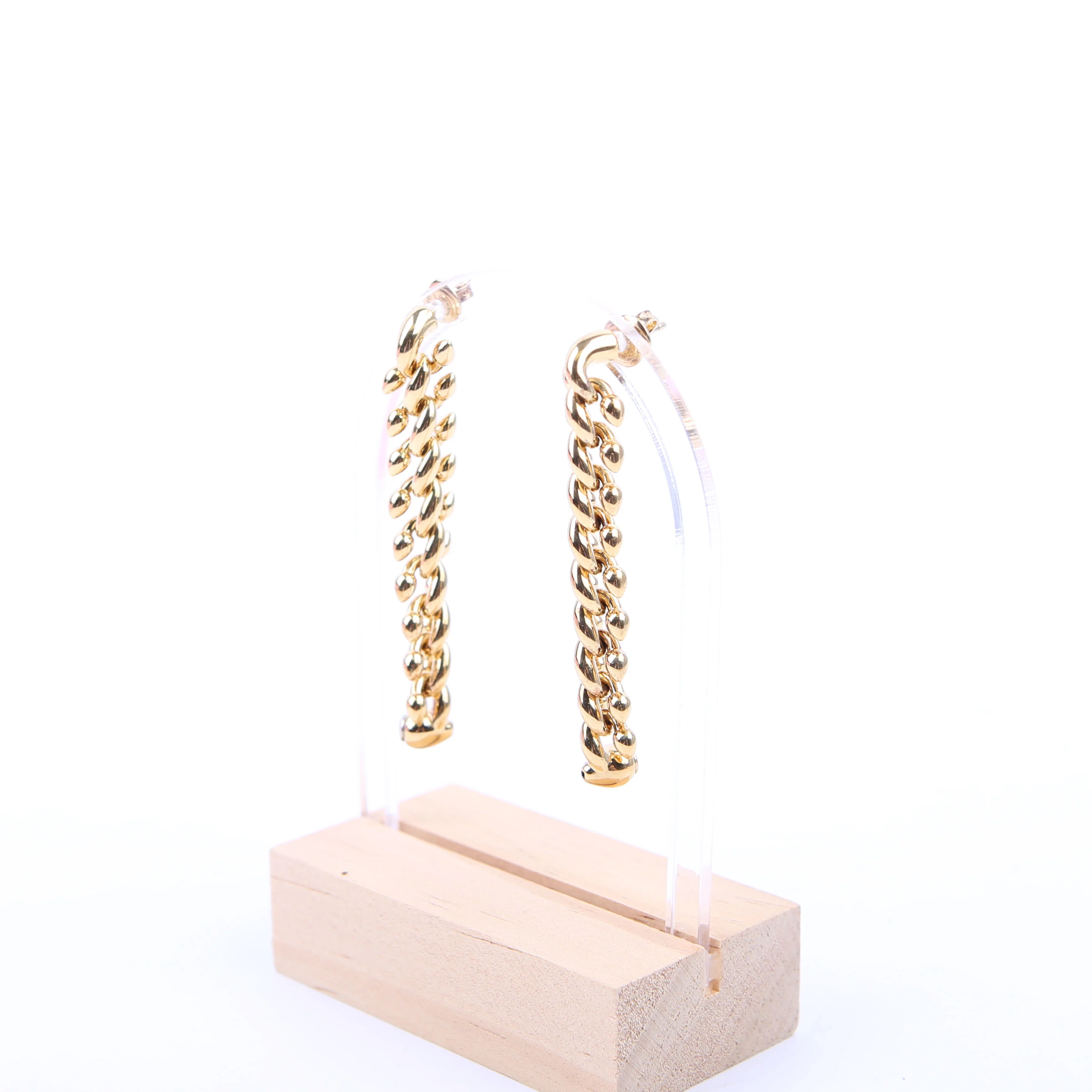 Spear Chain Drop Stud Earrings Gold - Image 3