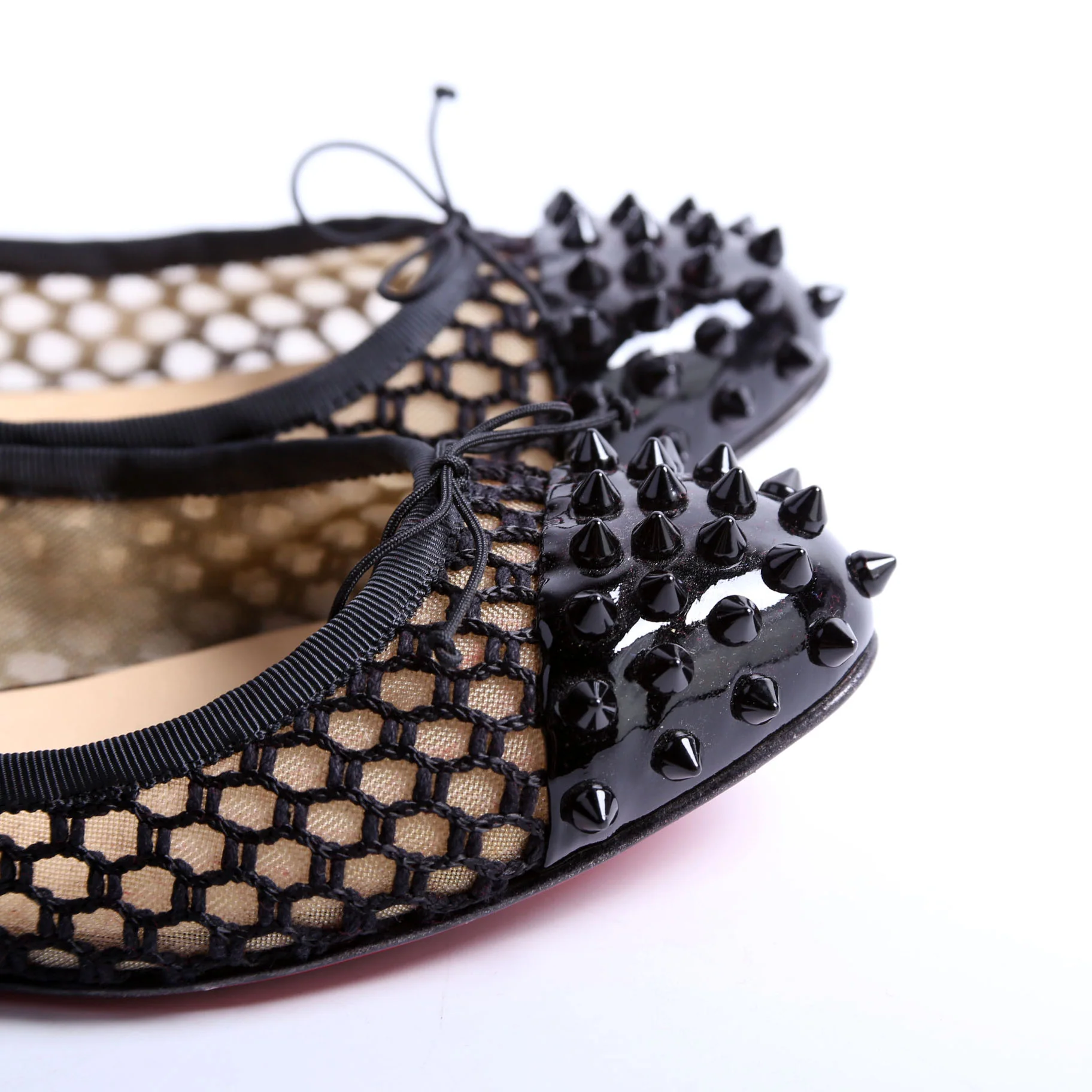 Spike Mesh/Patent Bow Flats Size 39 Black - Image 11