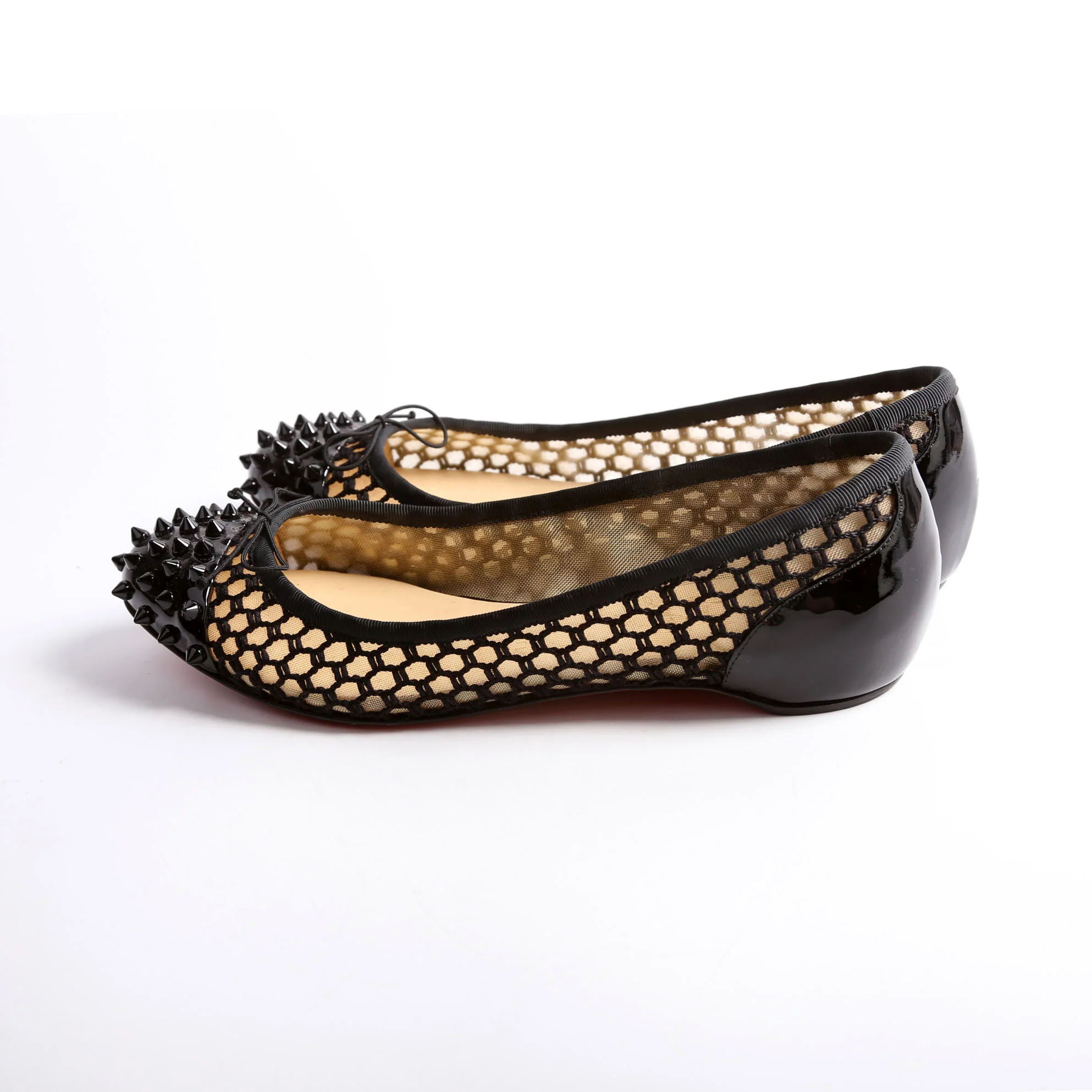 Spike Mesh/Patent Bow Flats Size 39 Black - Image 3