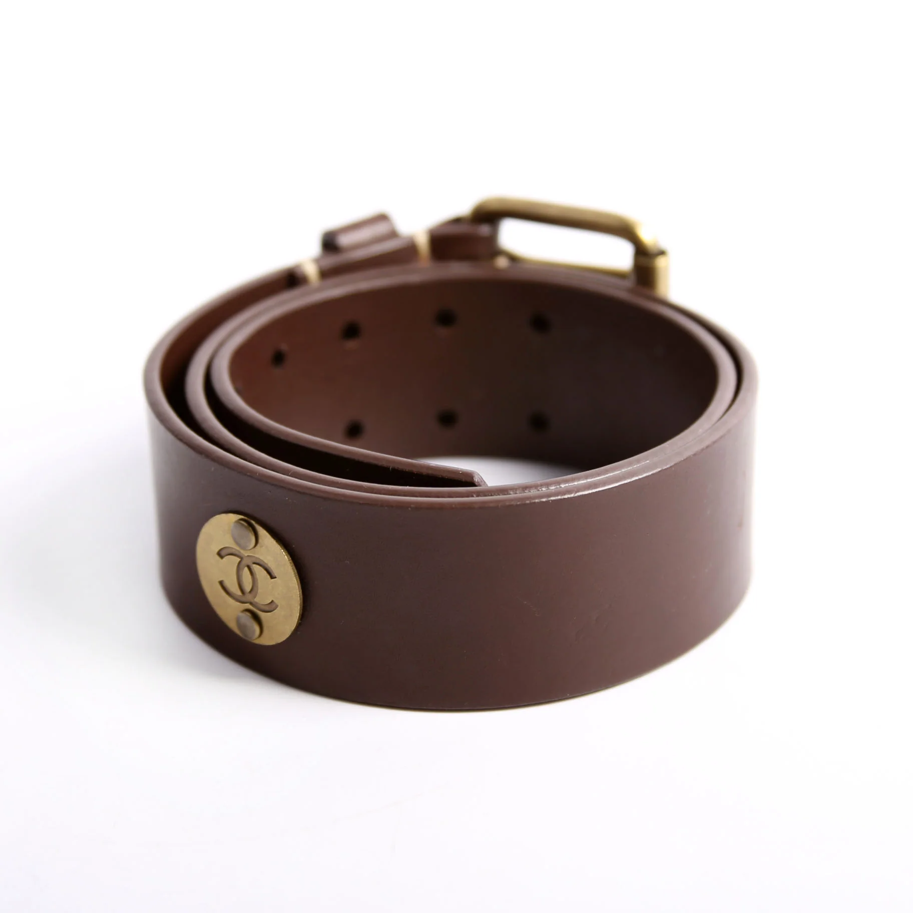 Square Buckle CC Logo Leather Belt Size 70/28 Brown - Image 3