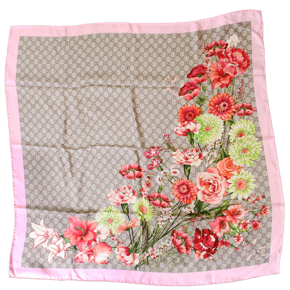 Square Flora Silk Scarf Pink/Multicolor - Image 2