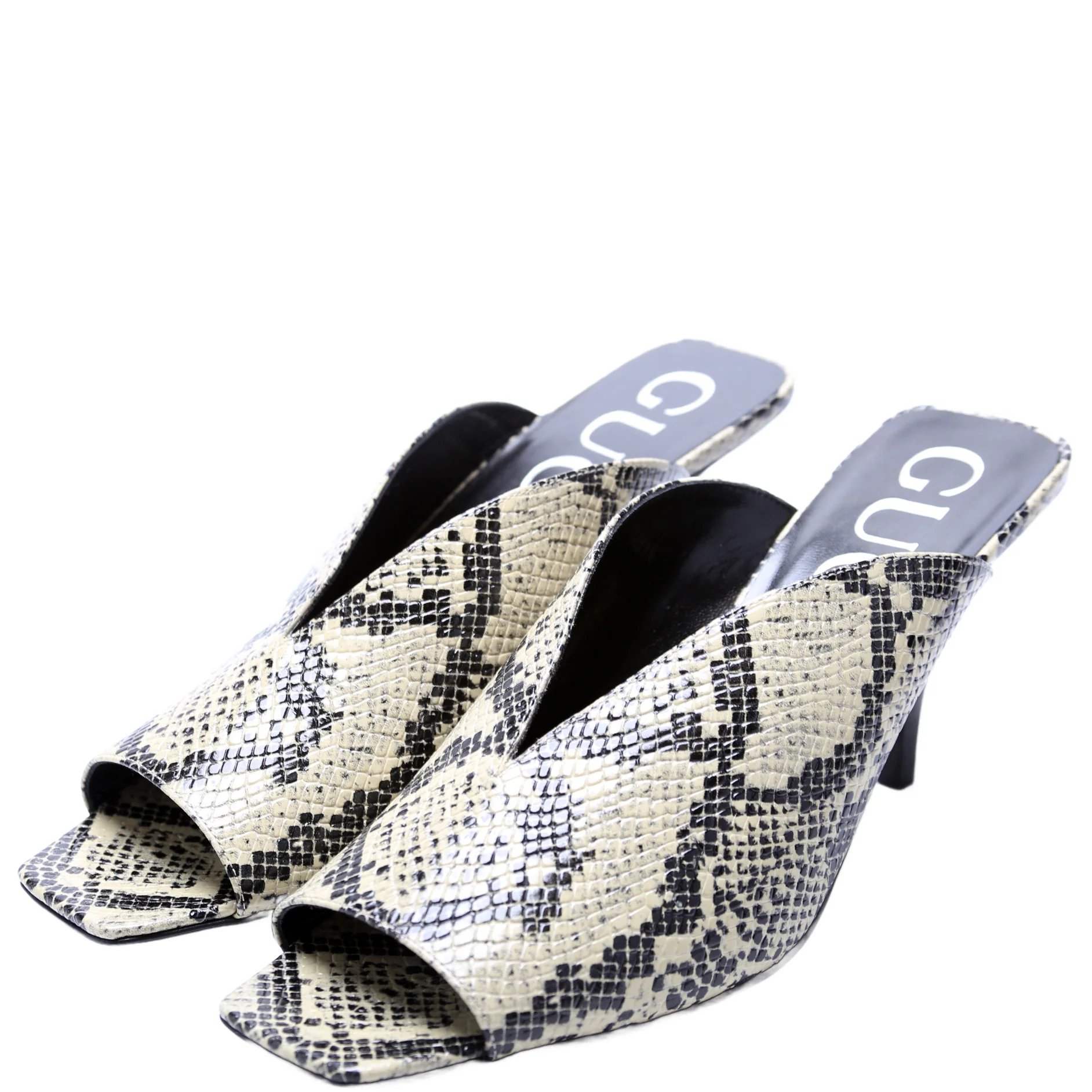 Square G Slide Sandals Snake Embossed Leather Size 40