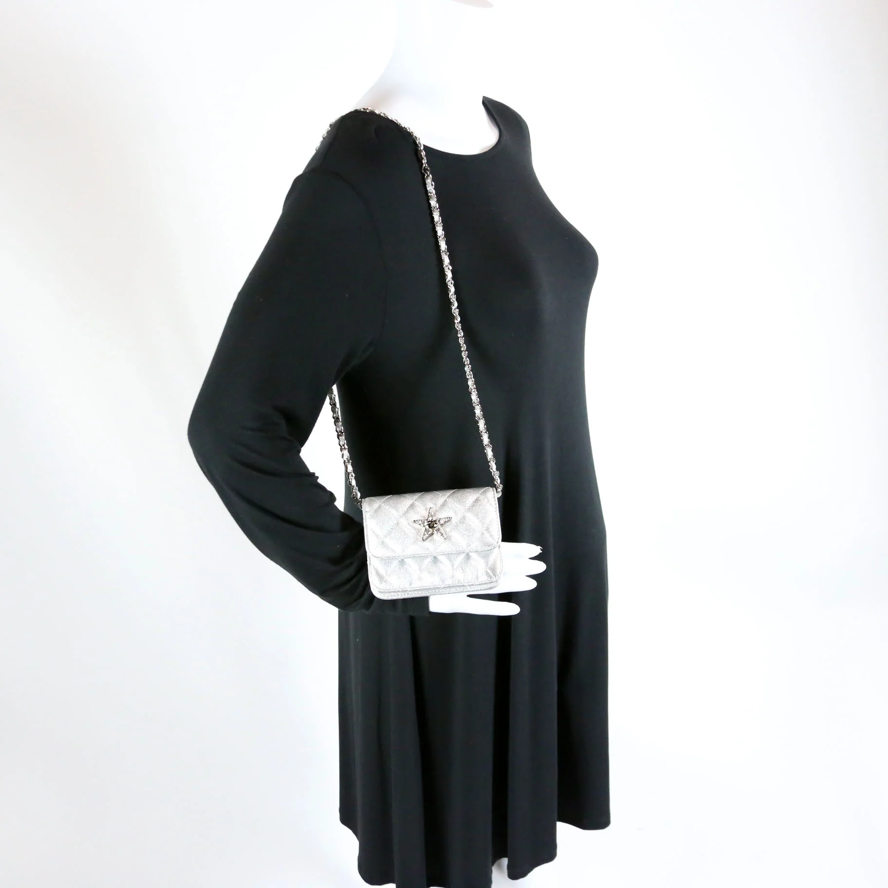 Star Flap Quilted Goatskin Belt Bag RFID Silver - Image 9