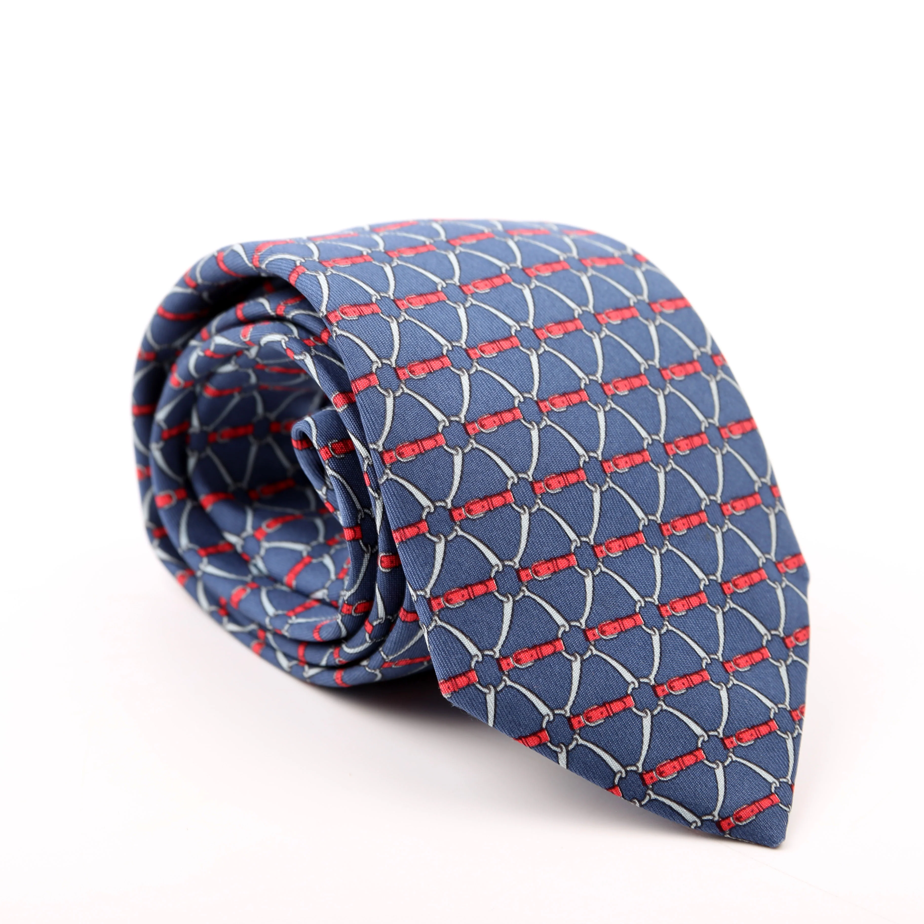 Stirrup/Horsebit Pattern Silk Tie Navy - Image 2