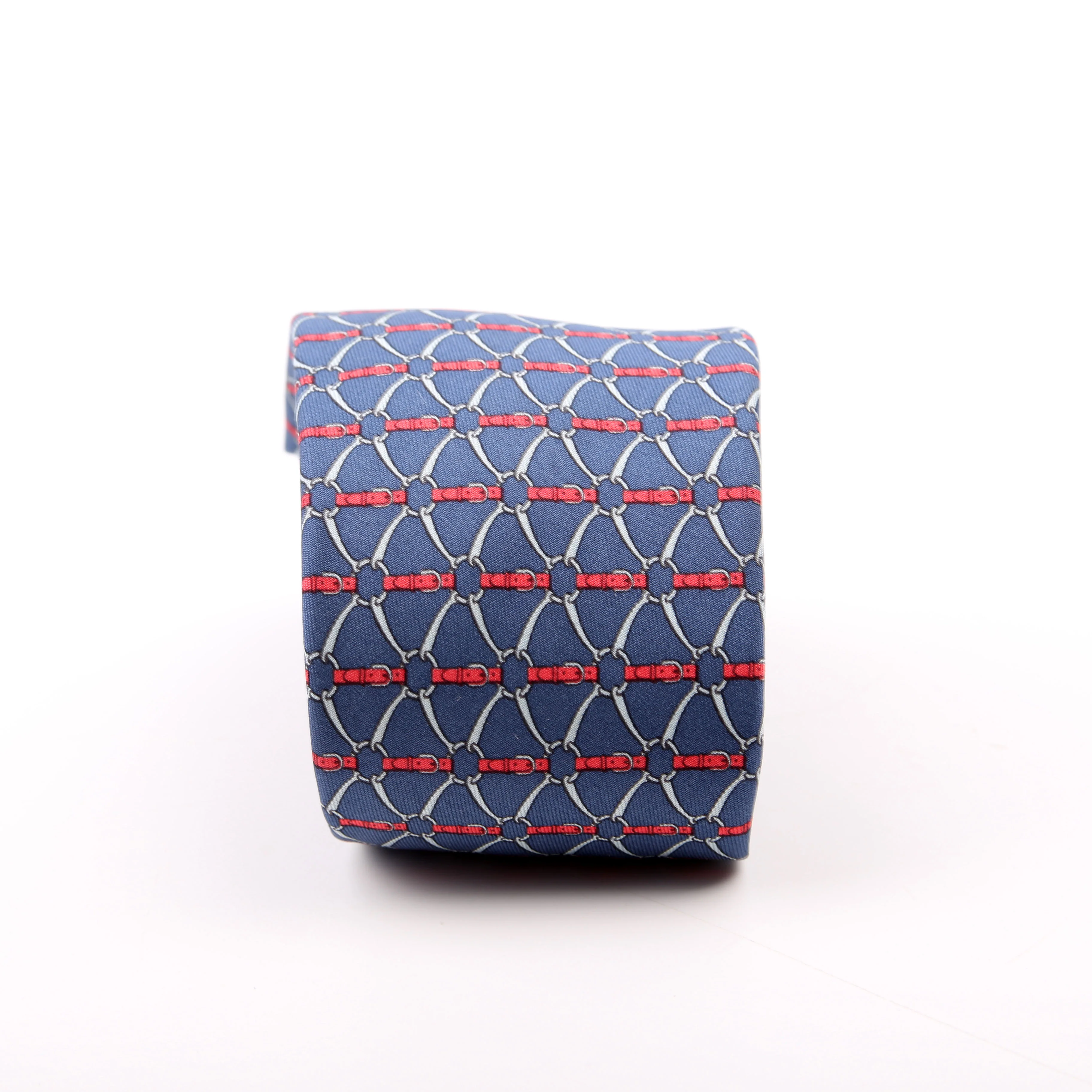 Stirrup/Horsebit Pattern Silk Tie Navy - Image 3