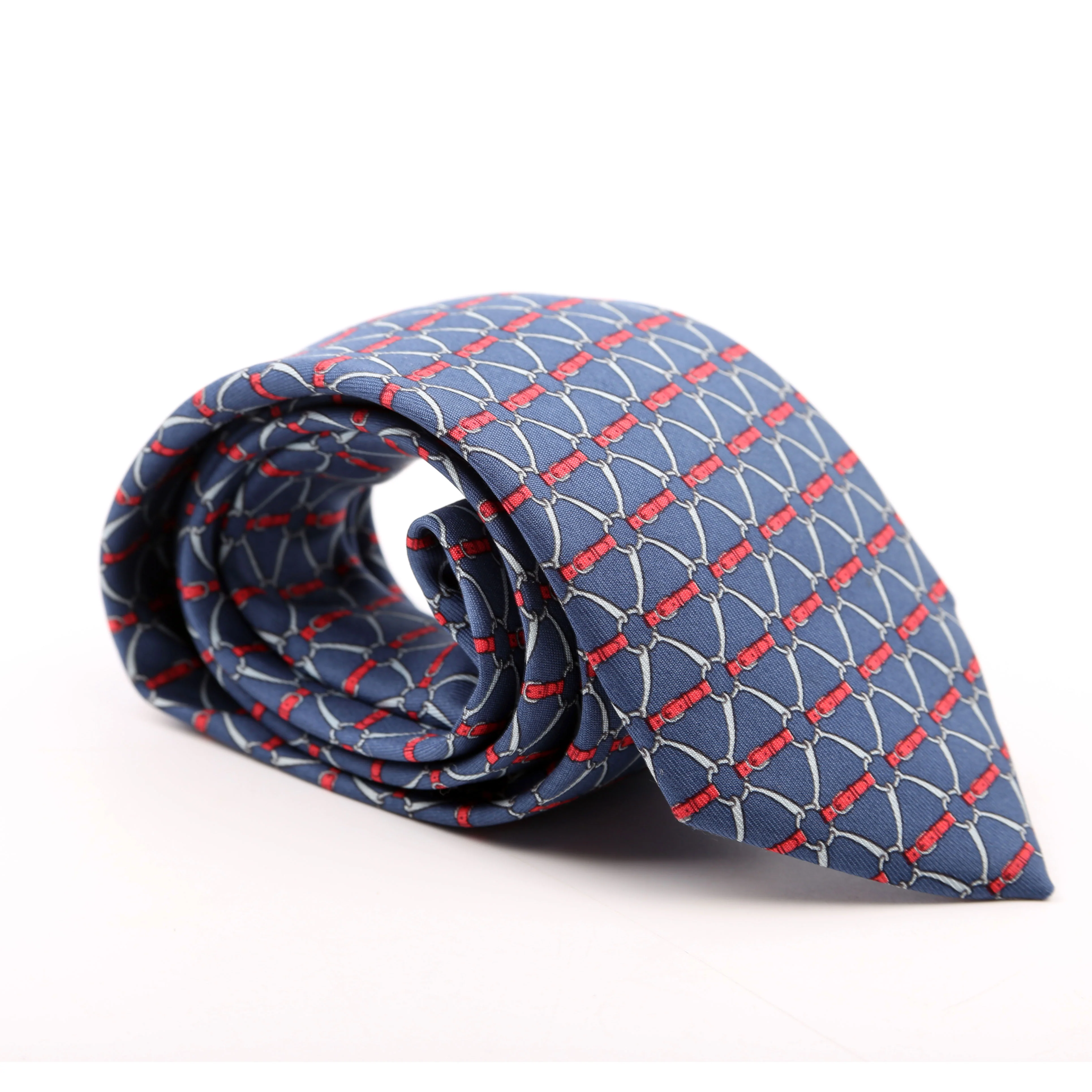 Stirrup/Horsebit Pattern Silk Tie Navy - Image 4