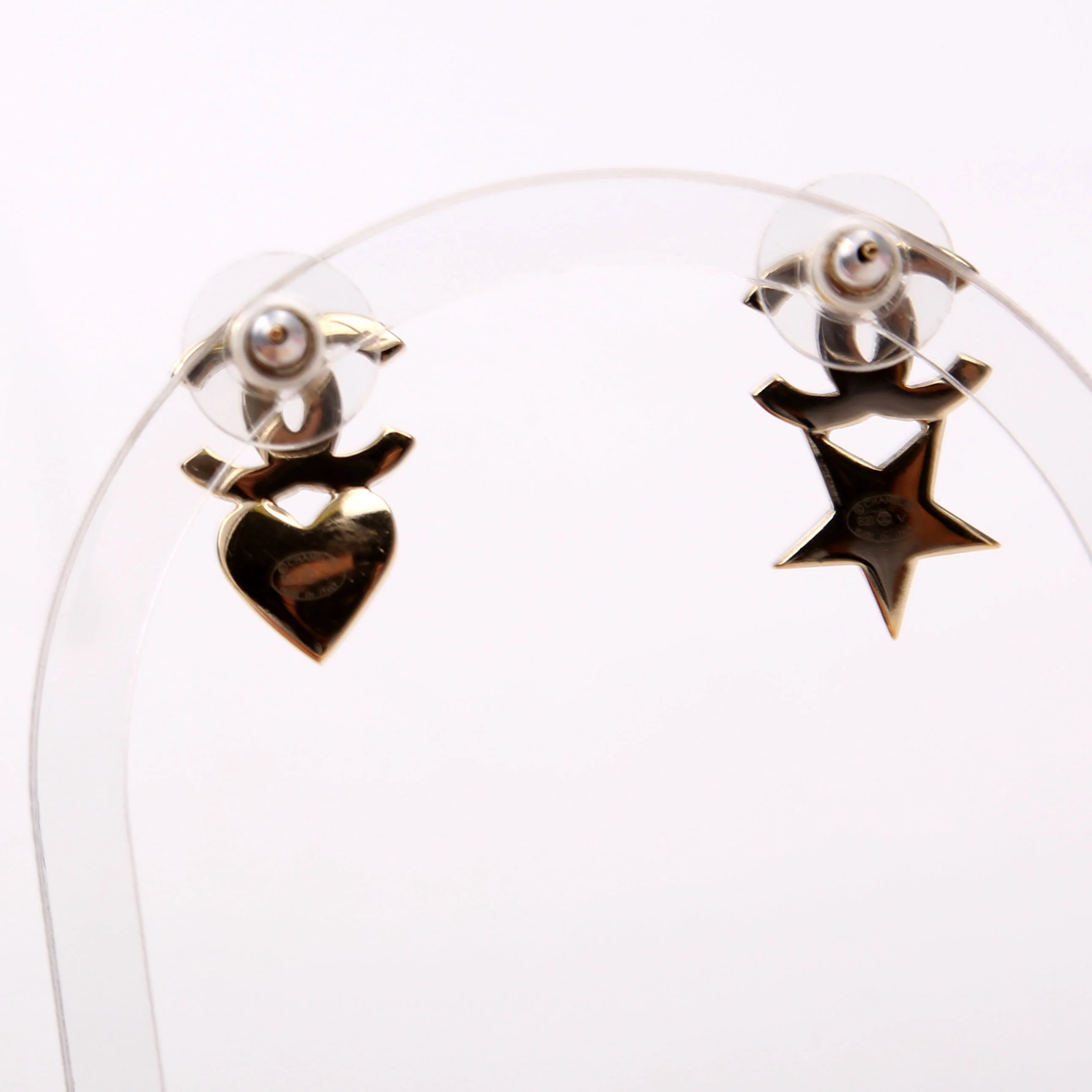 Strass CC And Faux Pearl Heart And Star Drop Earrings Gold - Image 4