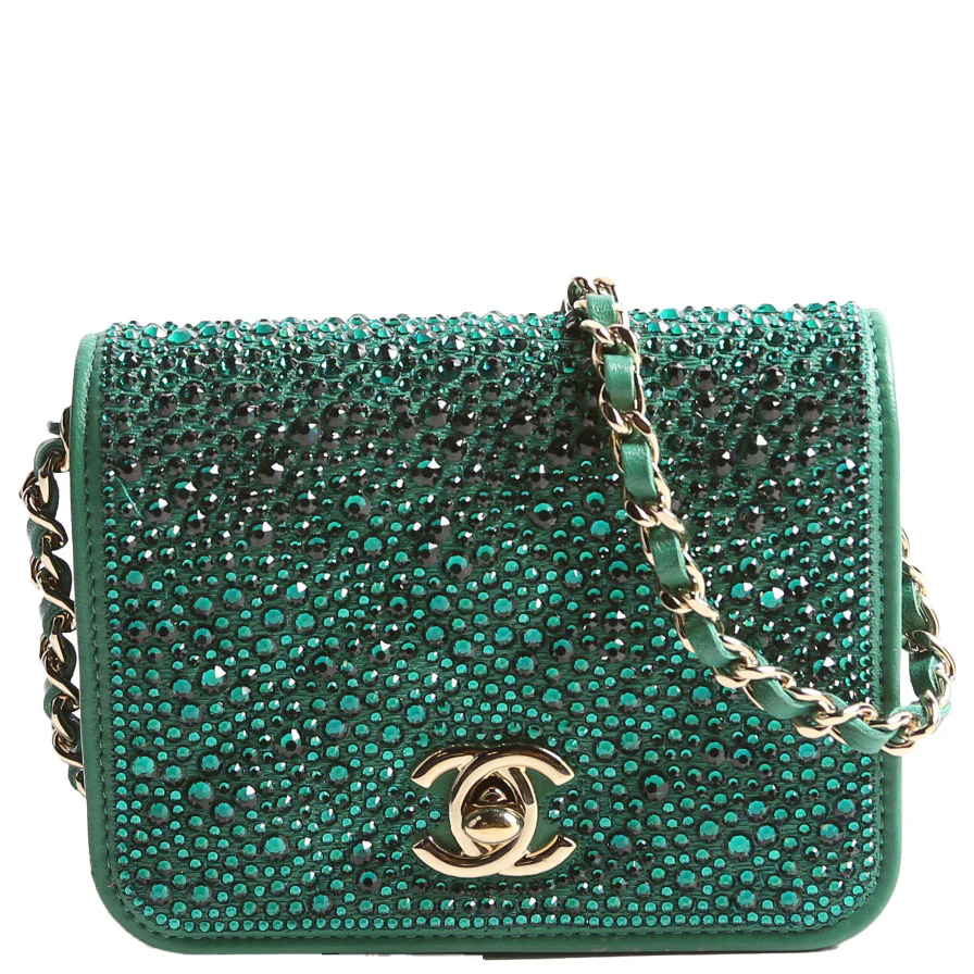 Strass Diamante Mini Clutch Lambskin RFID Green