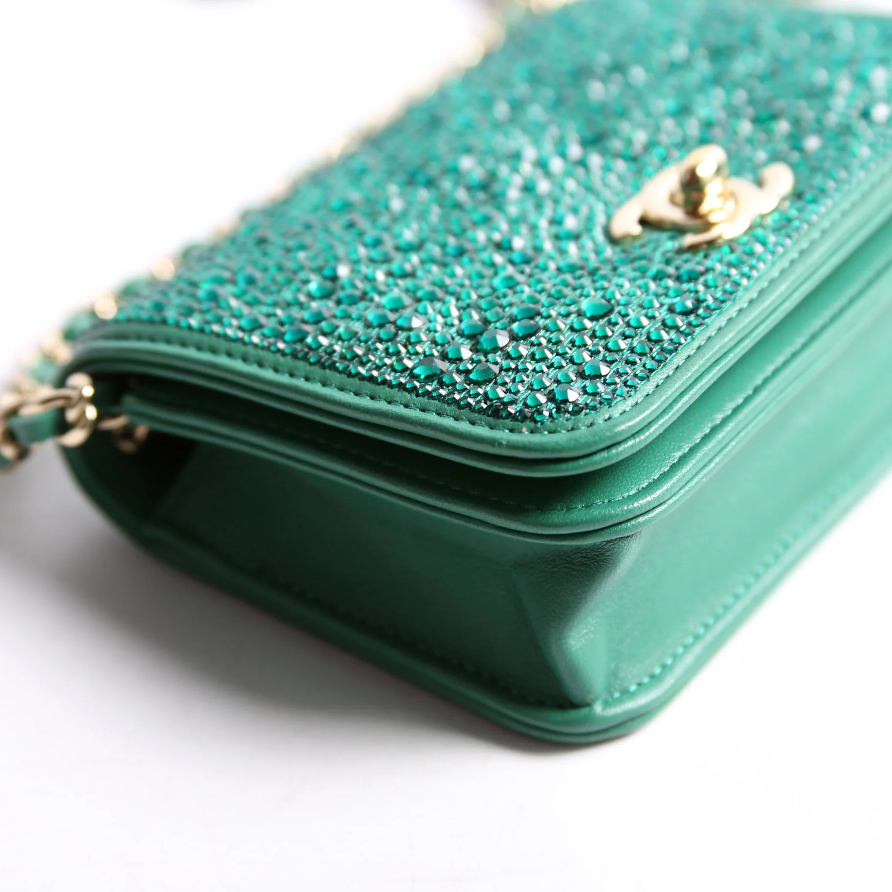 Strass Diamante Mini Clutch Lambskin RFID Green - Image 4
