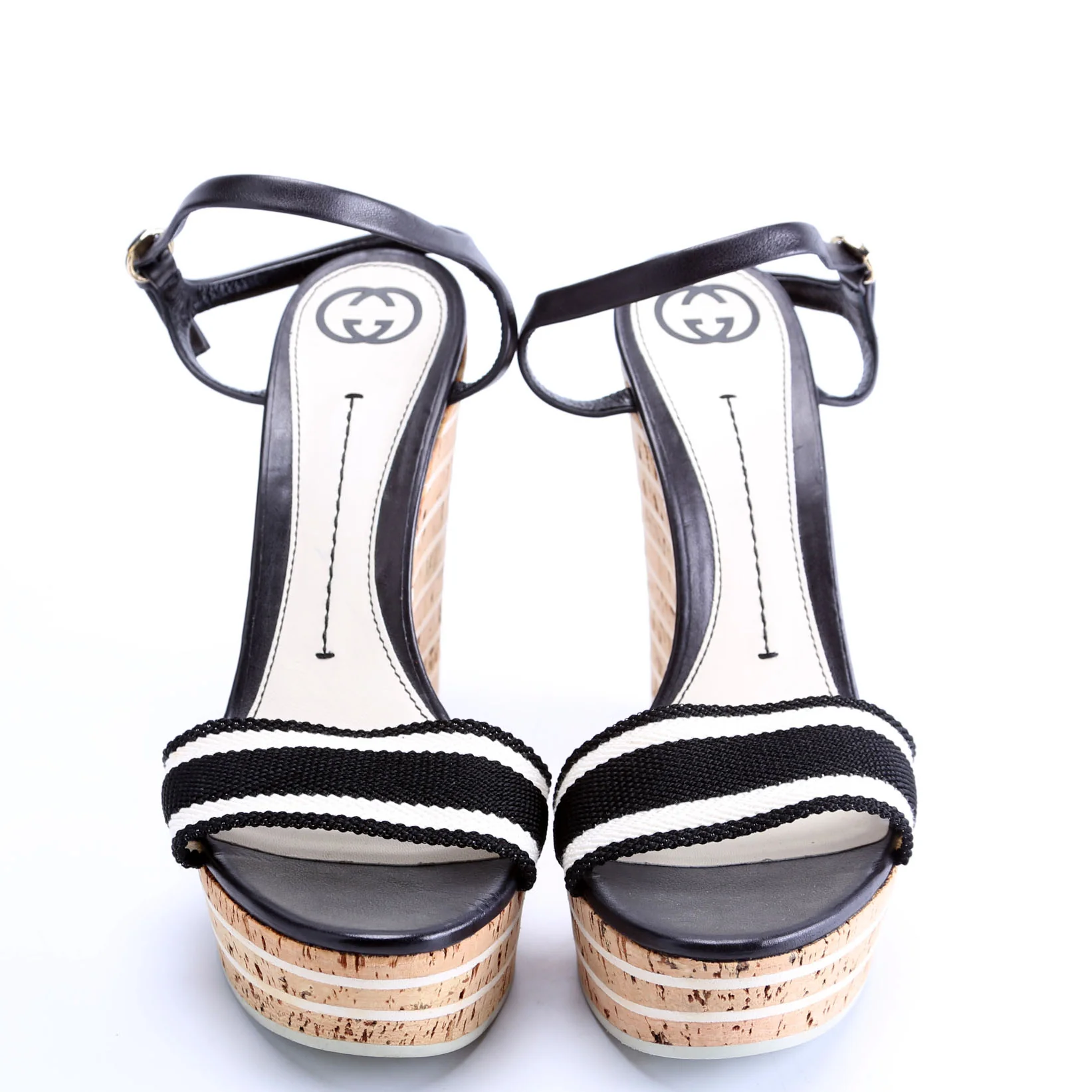 Striped Angle Strap Wedges Size 41 Black/White - Image 2