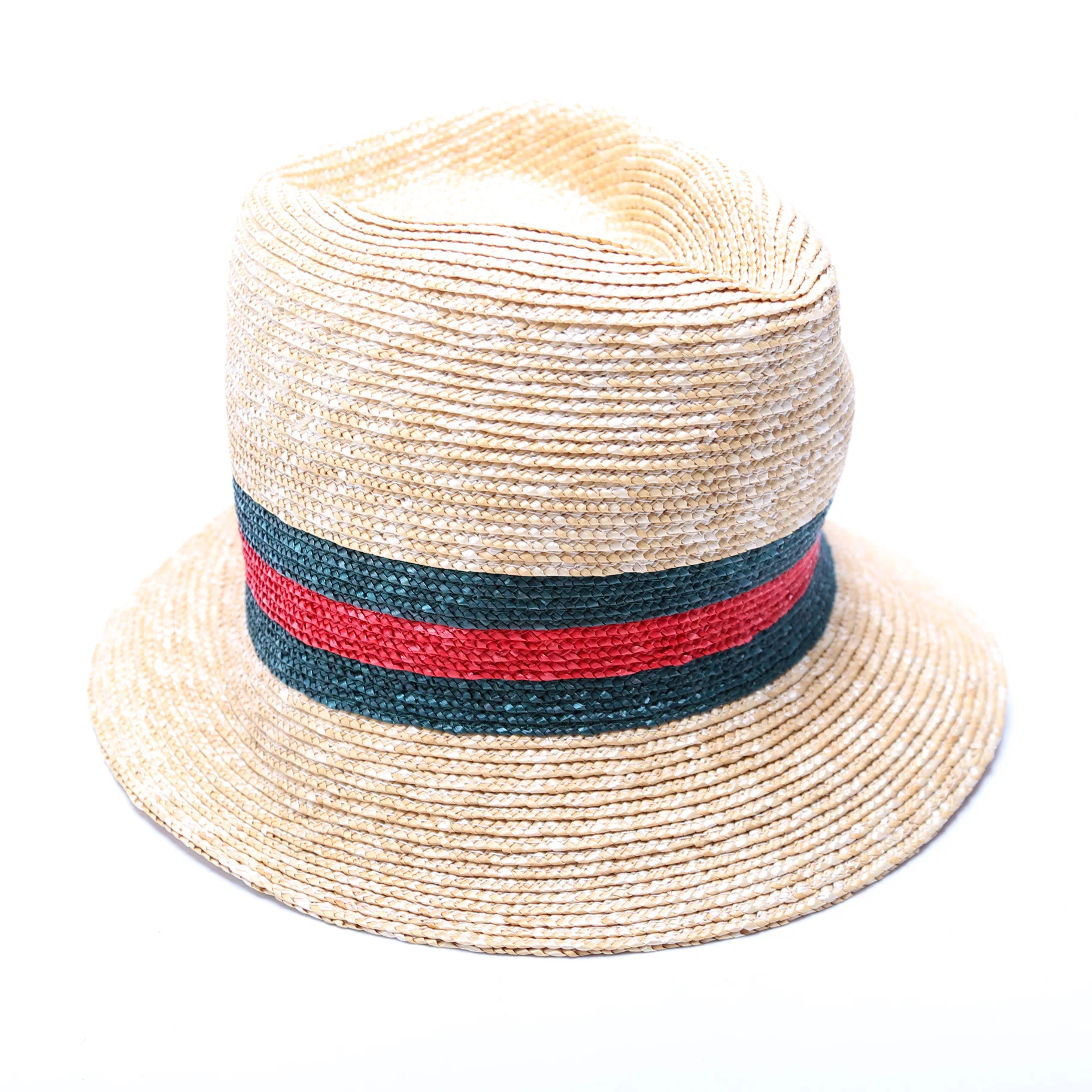 Striped Straw Fedora Hat Size Small - Image 2