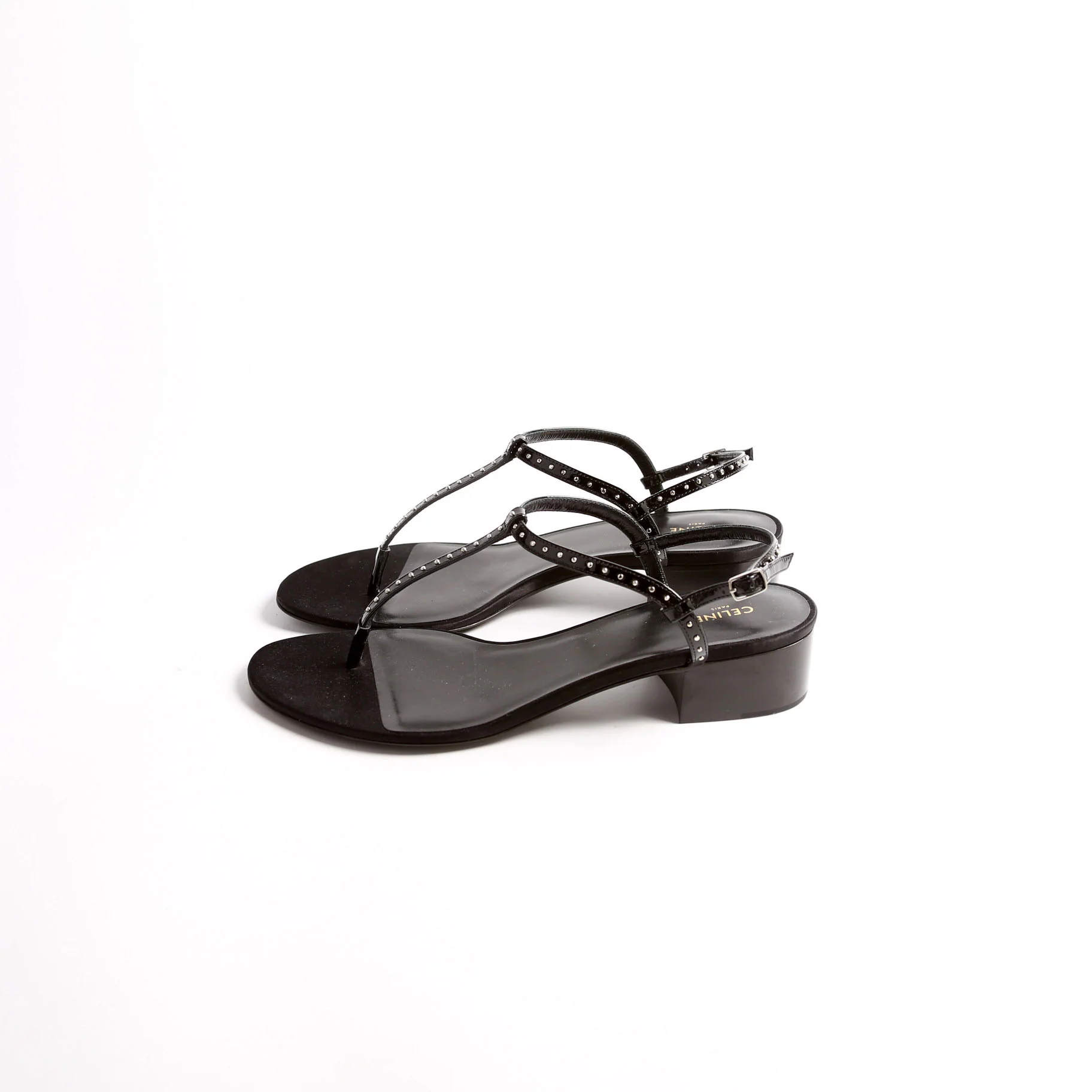 Studded T-Strap Sandals Size 38.5 Black - Image 3