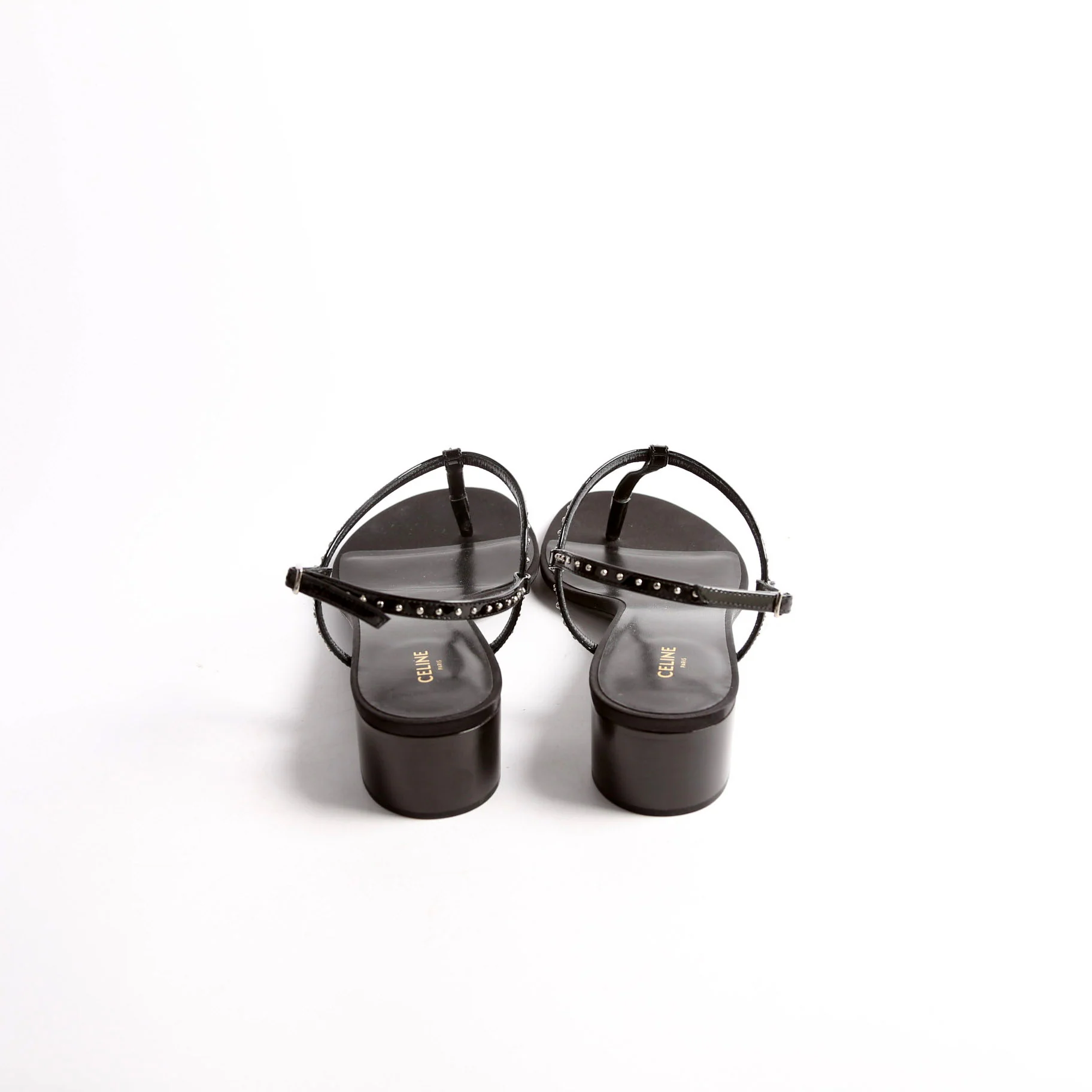 Studded T-Strap Sandals Size 38.5 Black - Image 4
