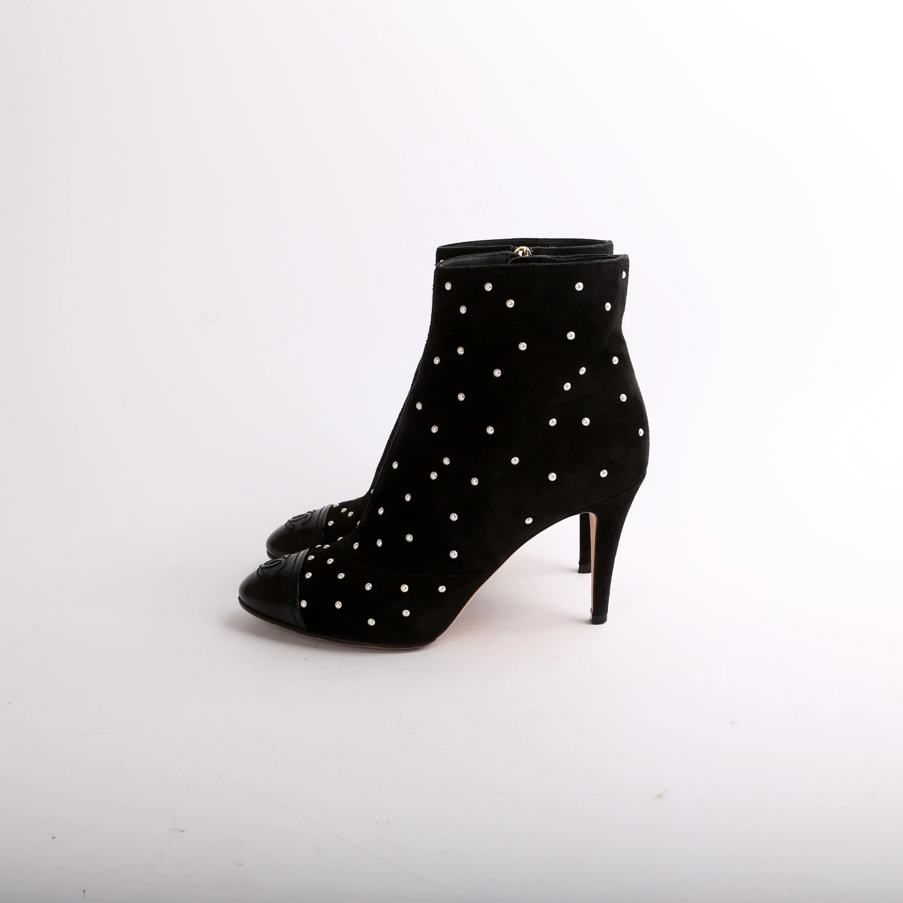 Suede Pearl Cap Toe Booties Size 38 - Image 3