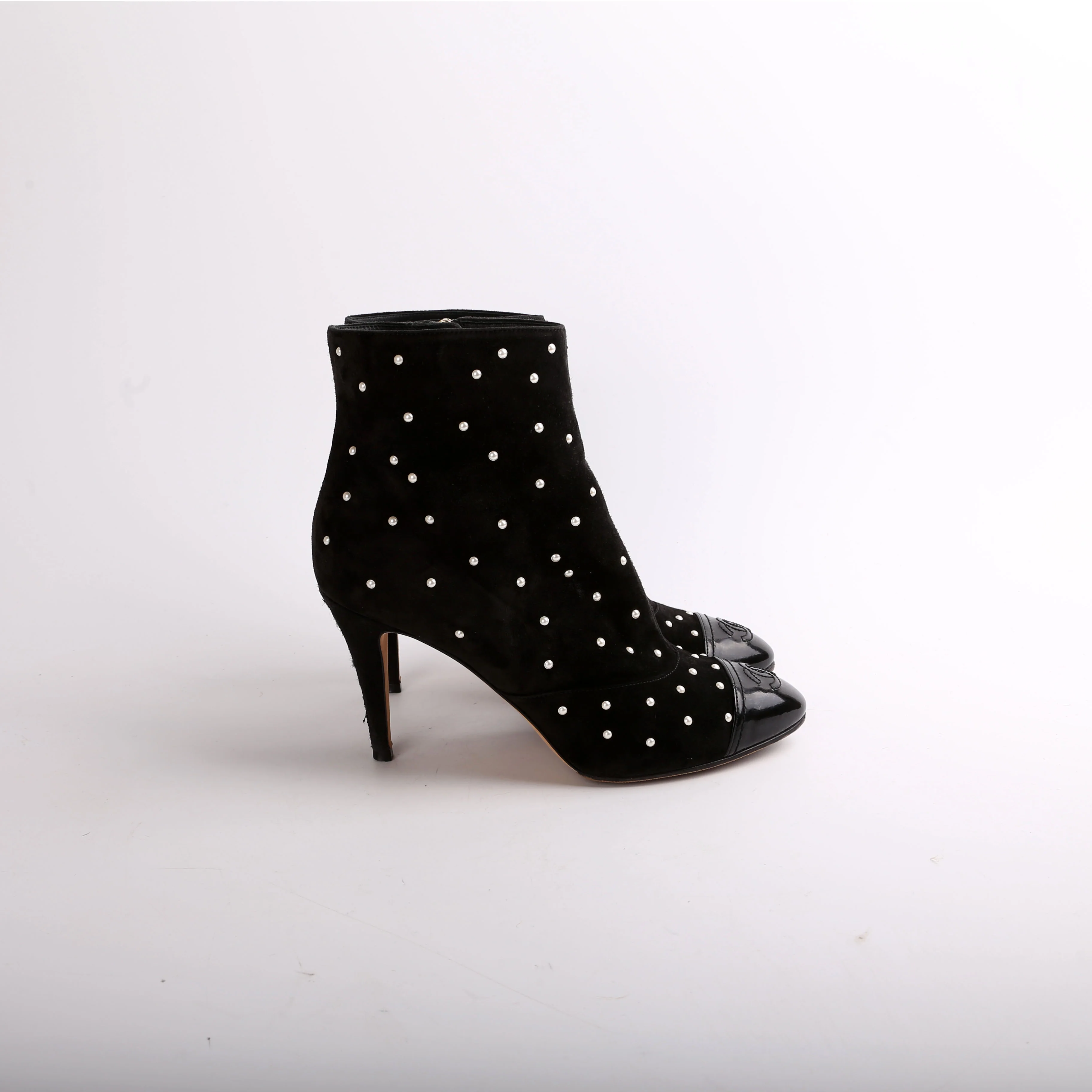 Suede Pearl Cap Toe Booties Size 38 - Image 5