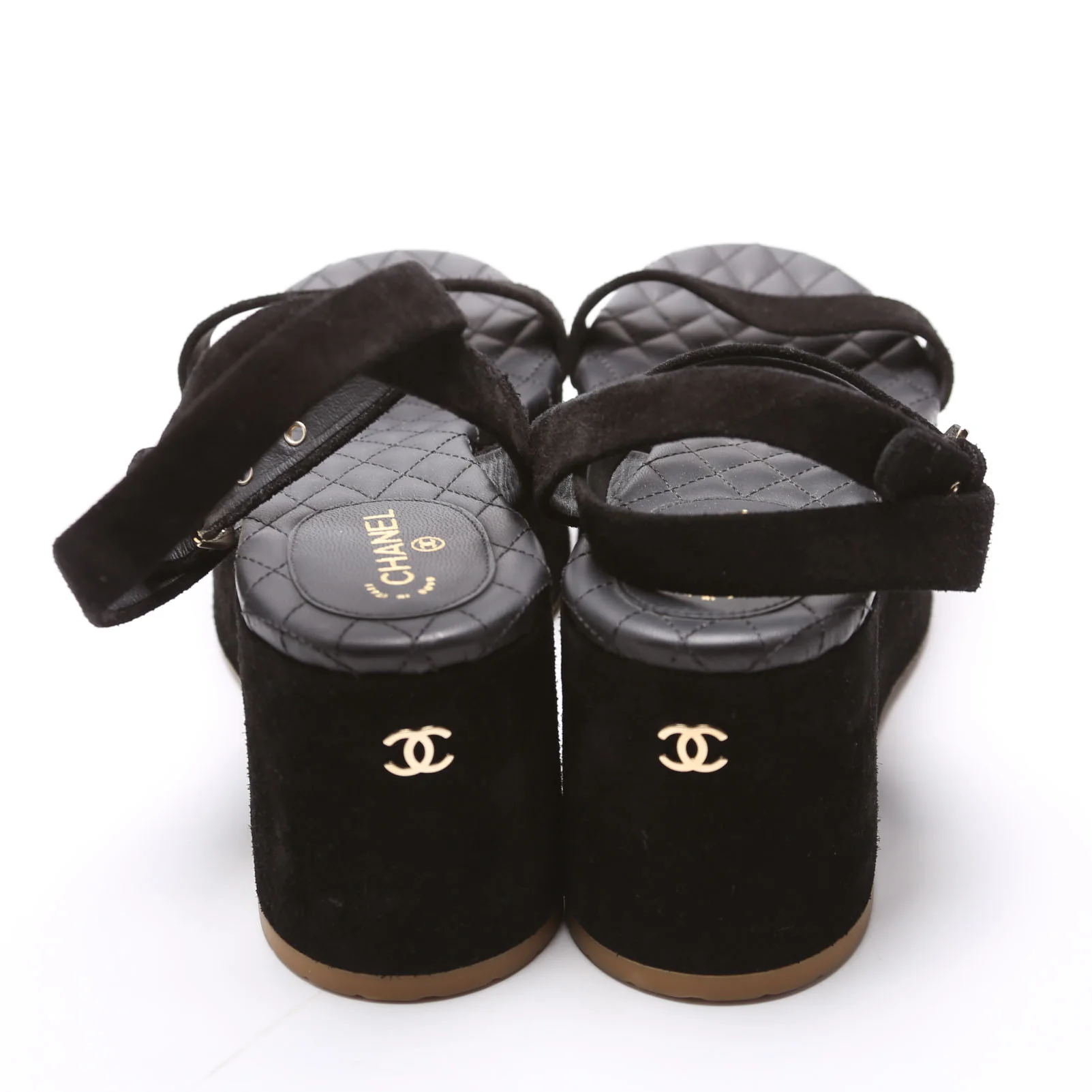 Suede Platform Wedge Sandals Size 39 Black - Image 4