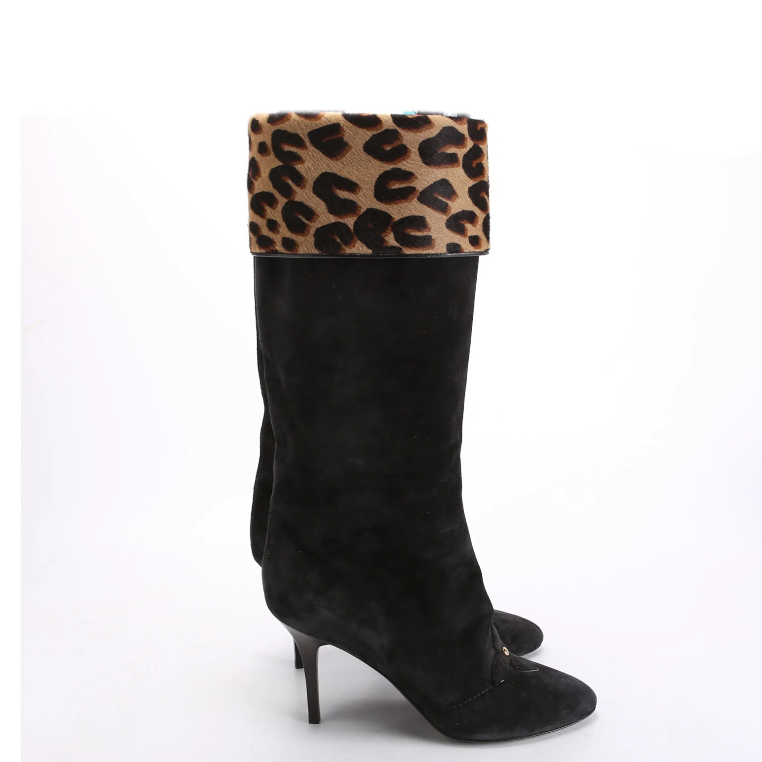 Suede Ponyhair Heel Boots Size 38 Leopard/Black - Image 3