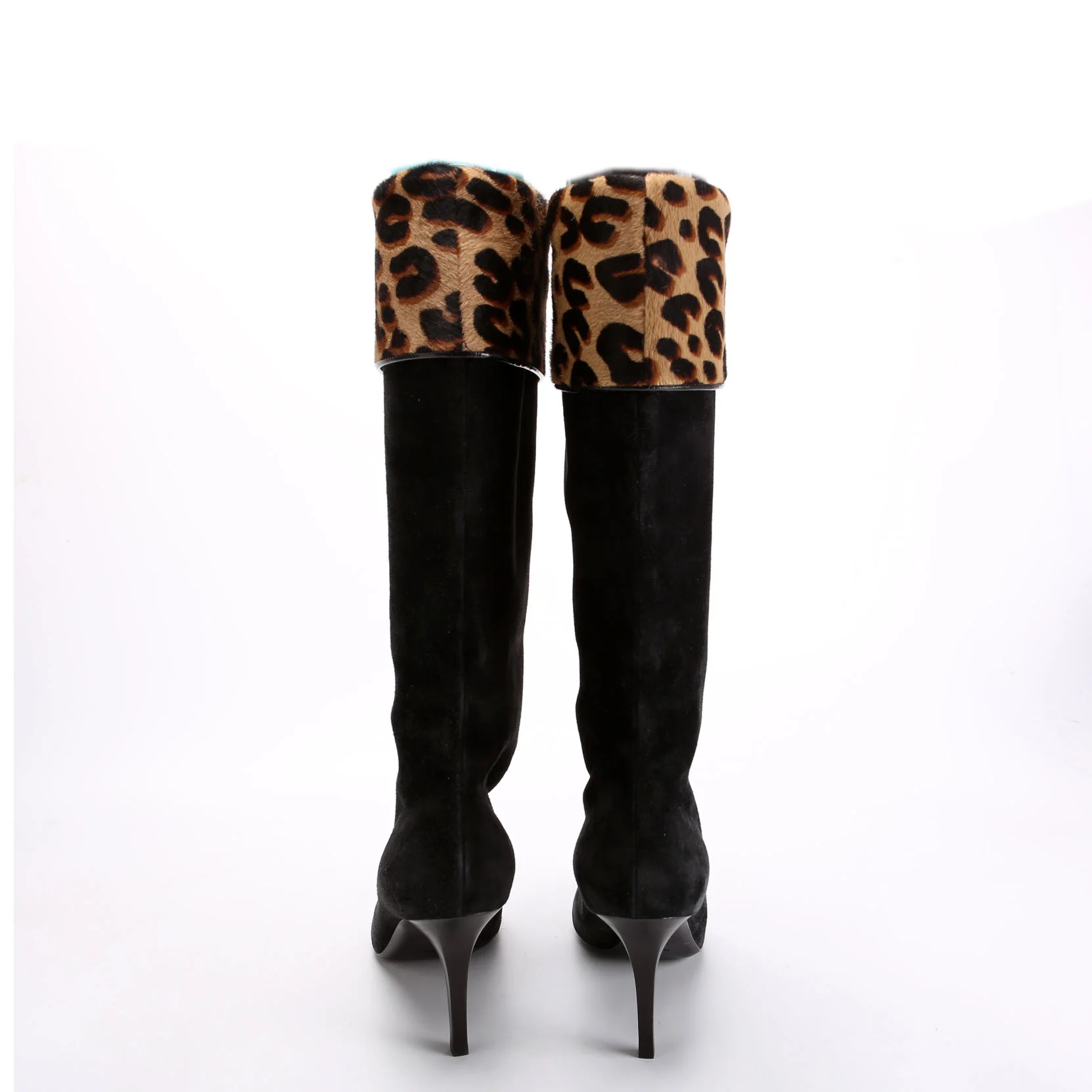 Suede Ponyhair Heel Boots Size 38 Leopard/Black - Image 4