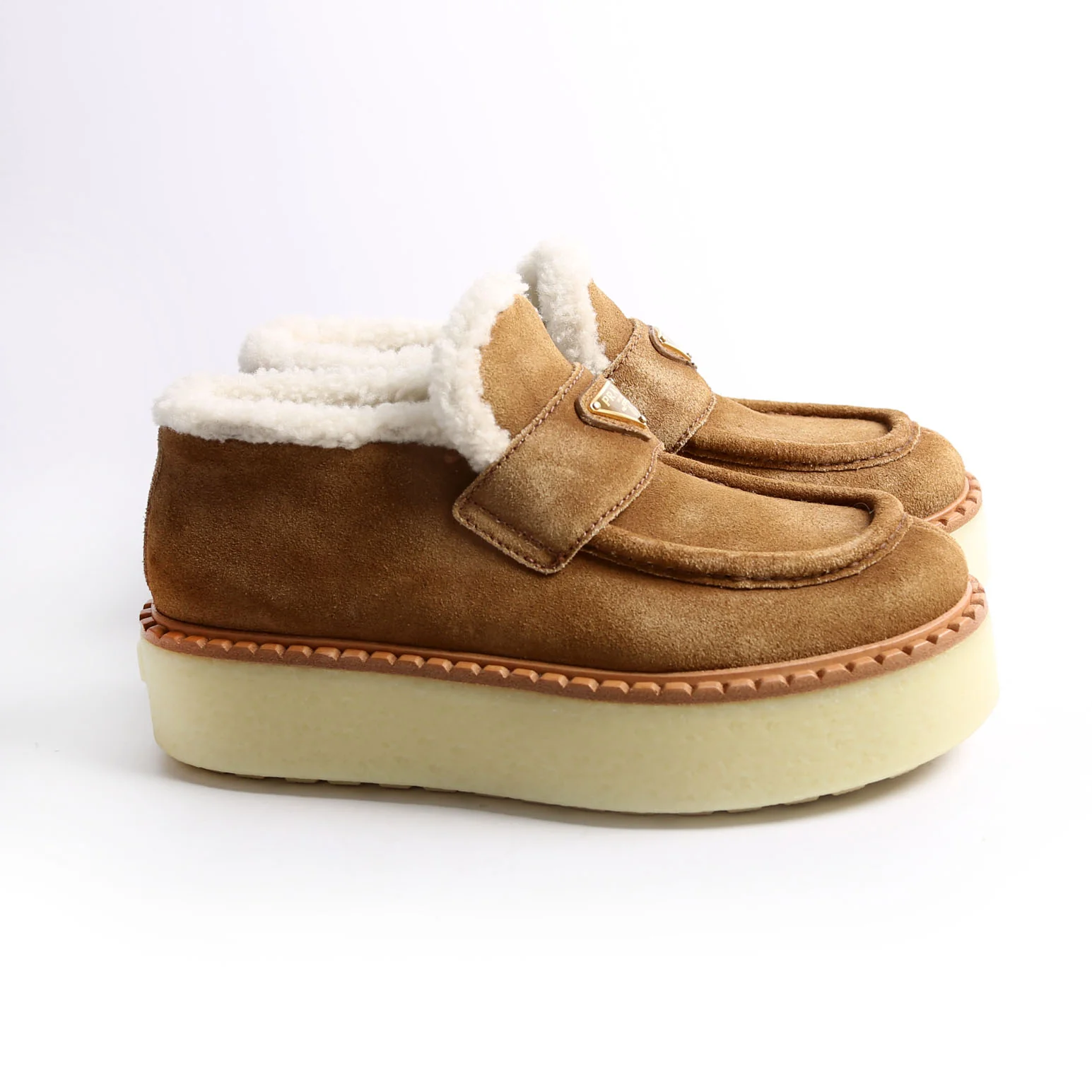 Suede Shearling Cinnamon Loafers Size 38 Brown - Image 5