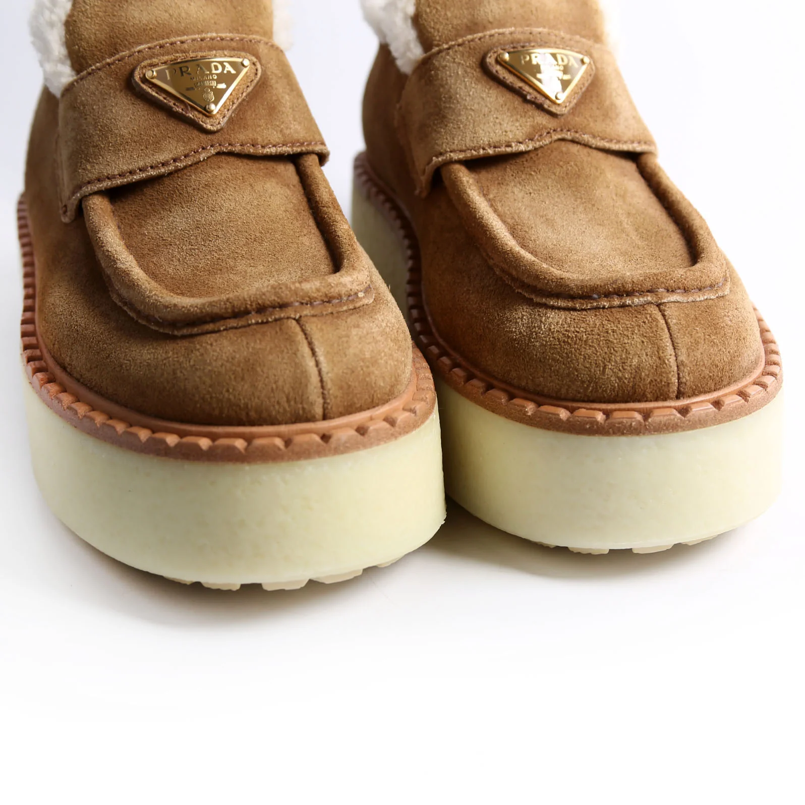 Suede Shearling Cinnamon Loafers Size 38 Brown - Image 9