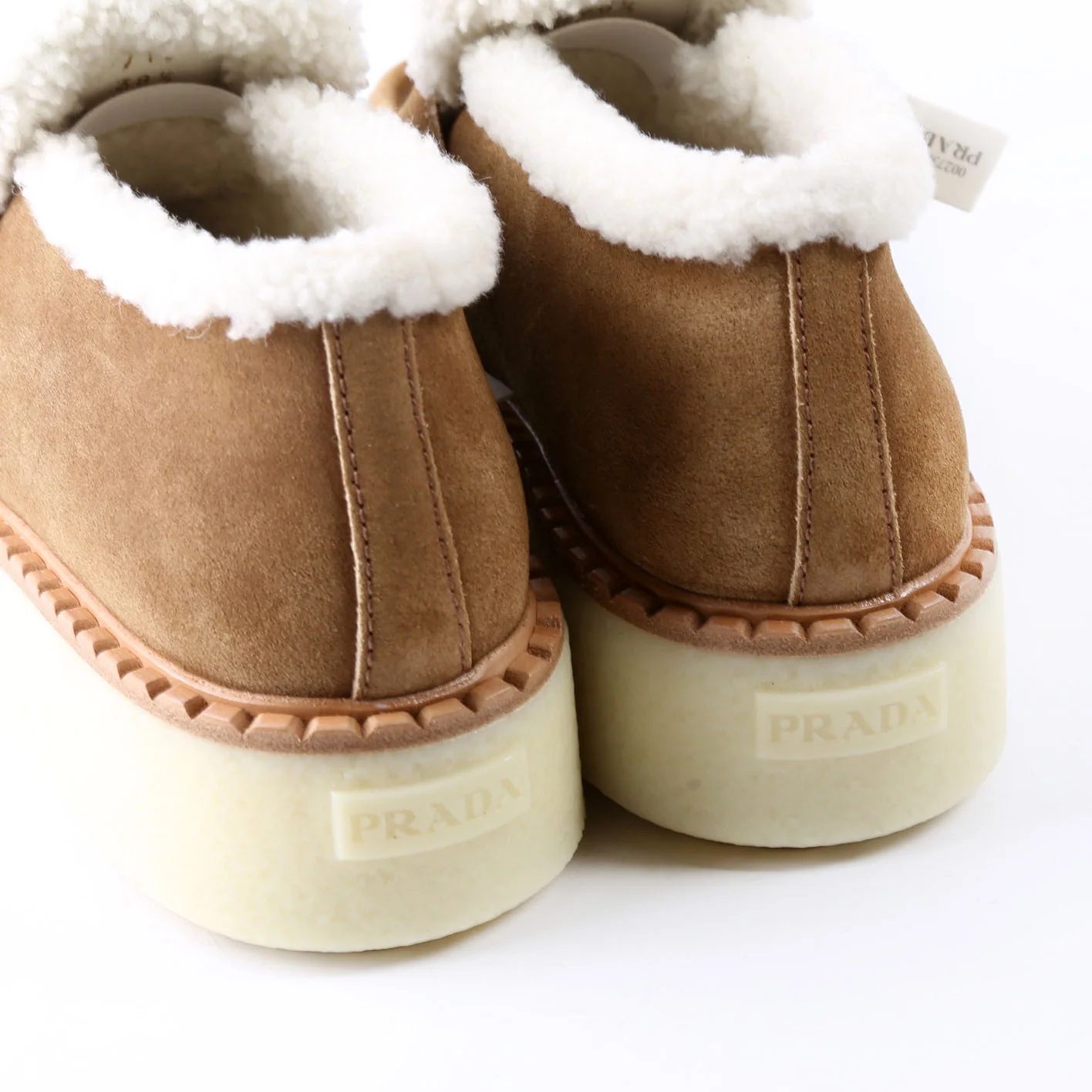 Suede/Shearling Platform Loafers Size 38.5 Tan - Image 10