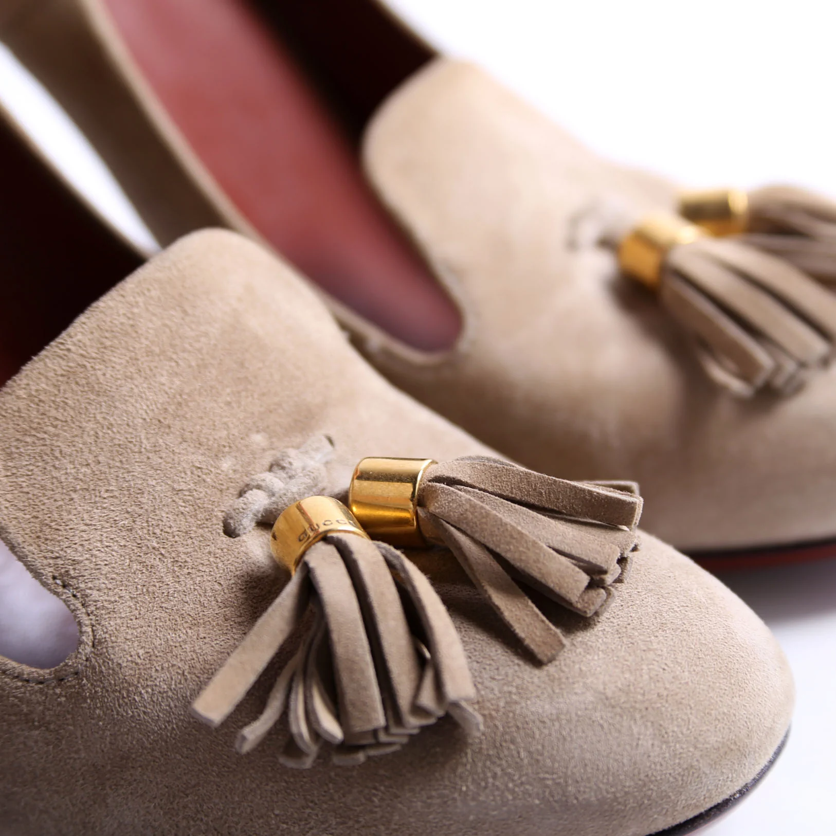 Suede Tassel Heels Size 38 Taupe - Image 15