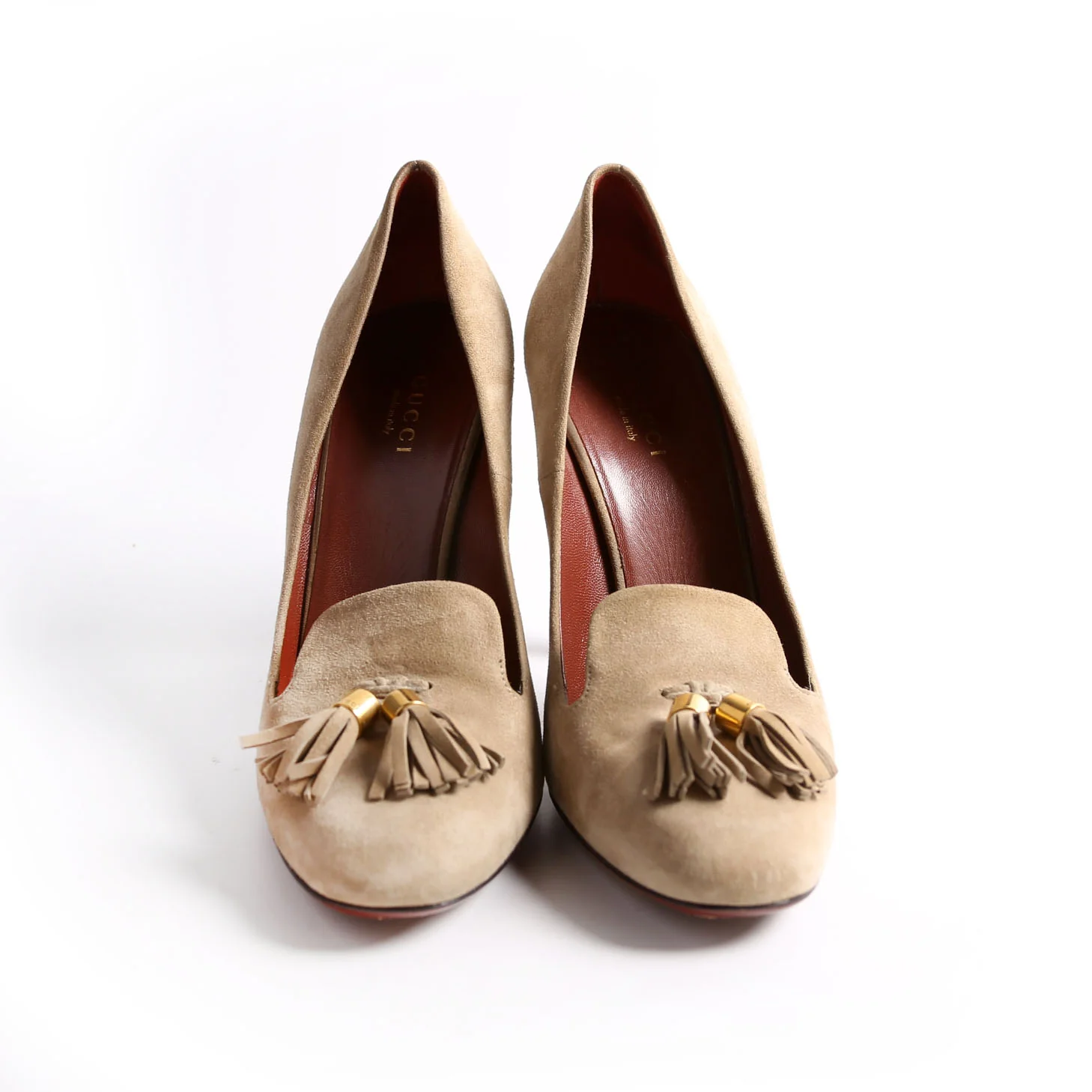 Suede Tassel Heels Size 38 Taupe - Image 3