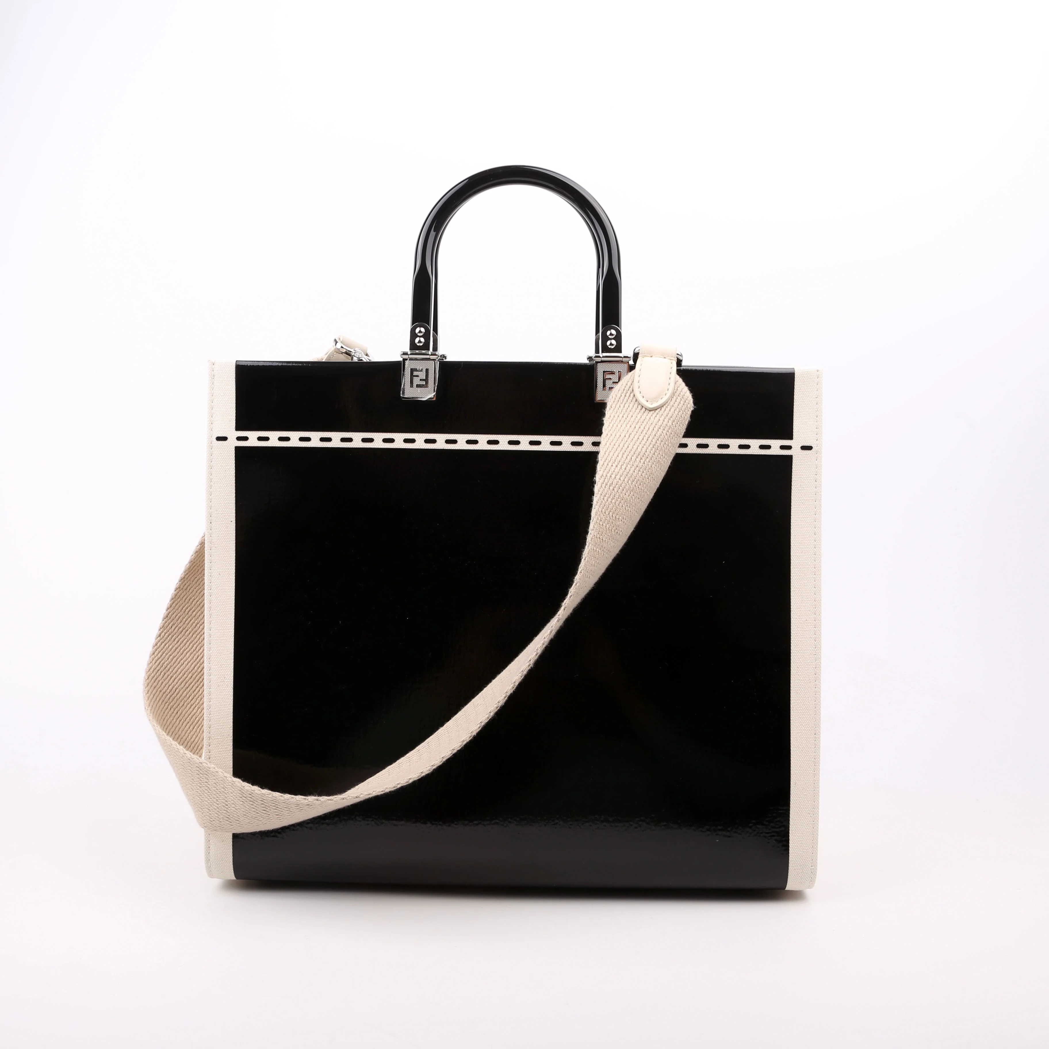 Sunshine Shopper Medium Patent Vinyl Canvas Black/White - Image 3