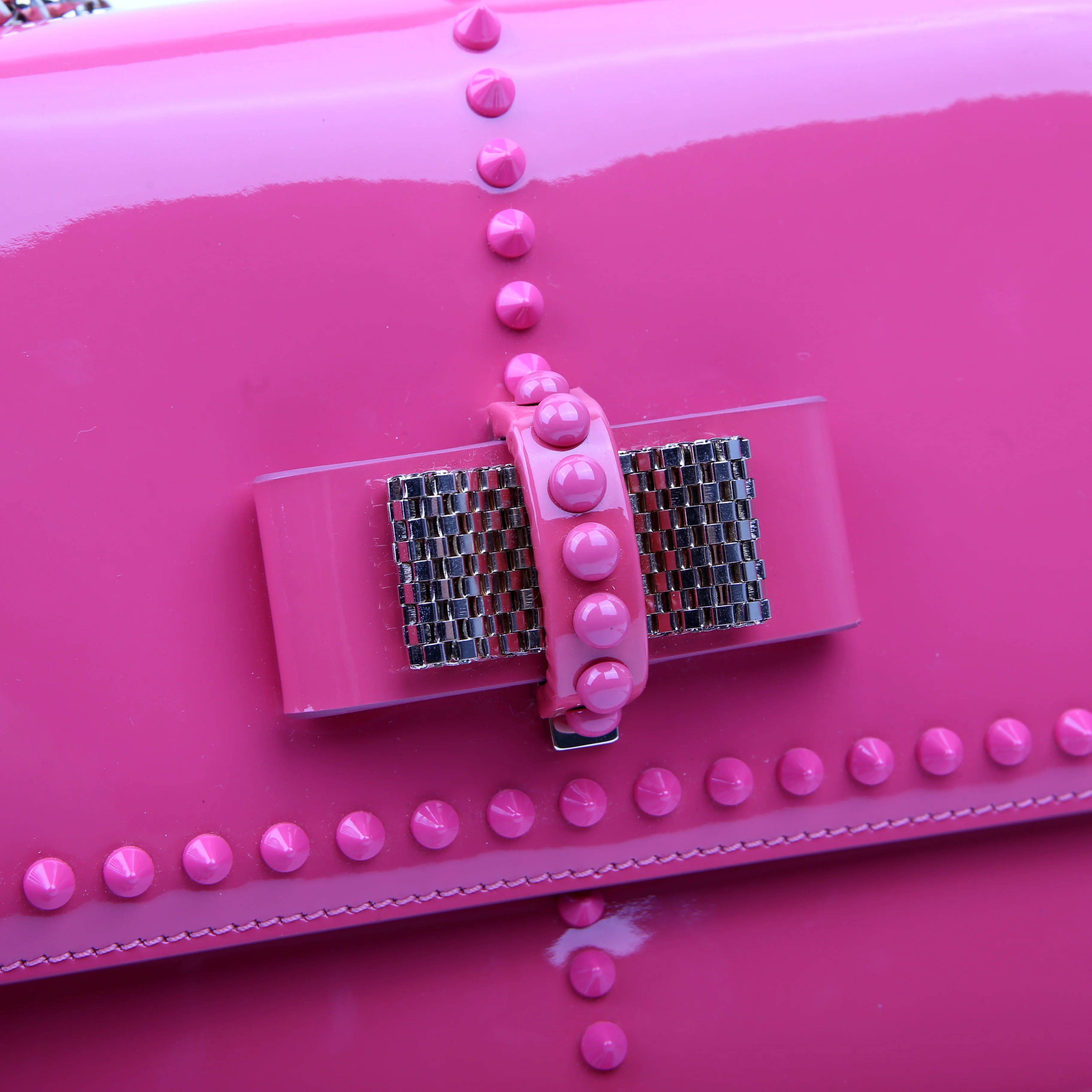 Sweet Charity Spikes Patent Leather Shoulder Bag Pink - Image 8