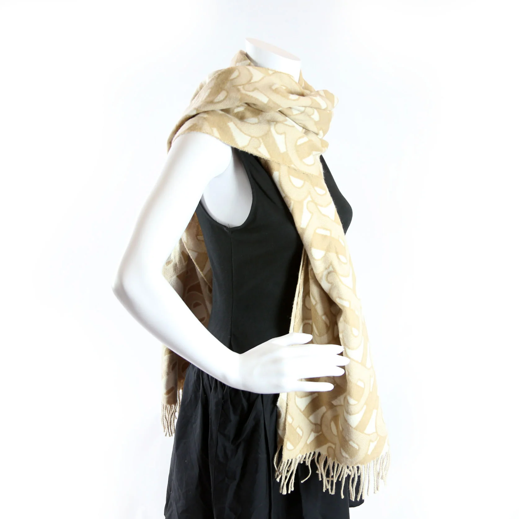 TB Monogram Cashmere 200X50CM Scarf Beige - Image 4