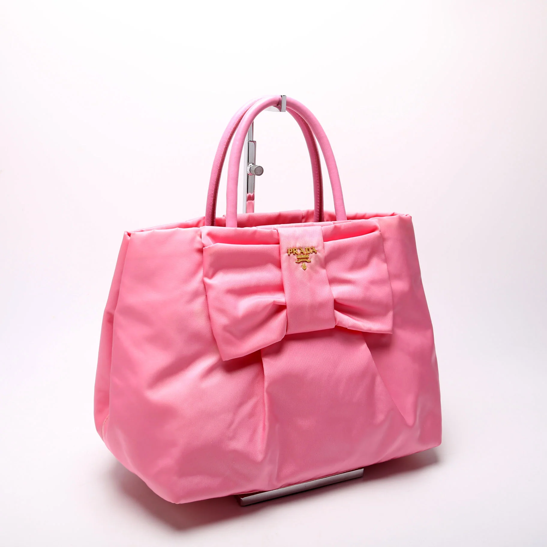 Tessuto Nylon Bow Tote Pink/Gold - Image 2