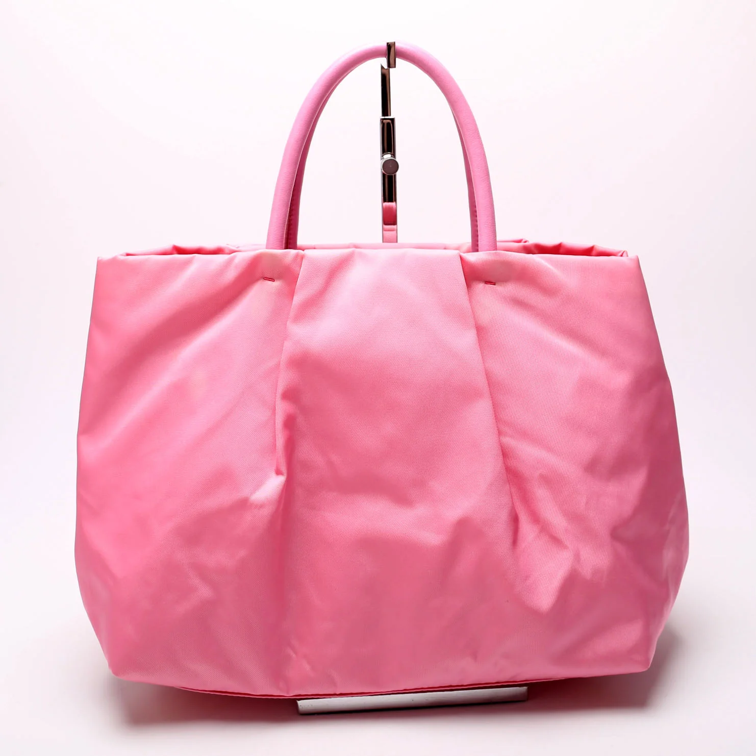Tessuto Nylon Bow Tote Pink/Gold - Image 3