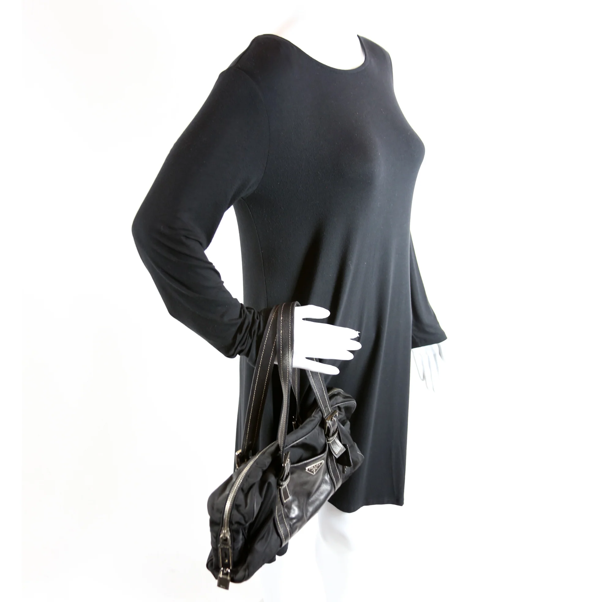 Tessuto Nylon/Leather Shoulder Bag Vintage Black - Image 11