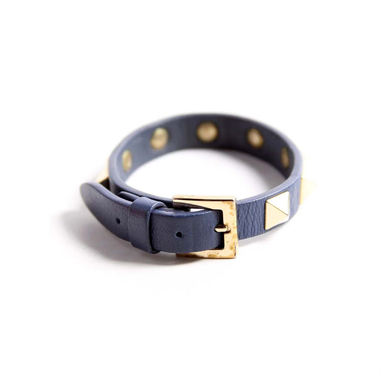 The Rockstud Leather Bracelet Navy/Gold - Image 3
