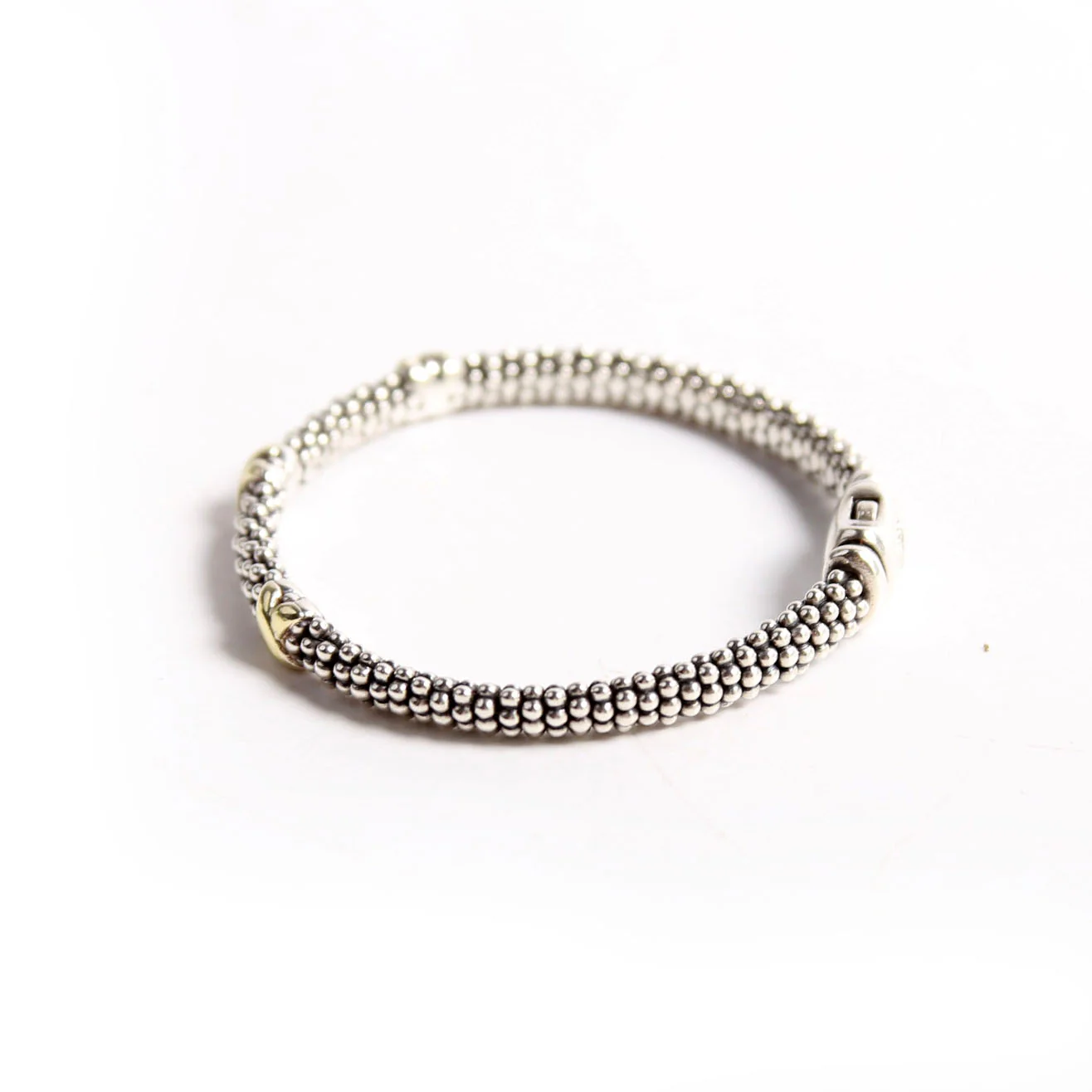 Three Station Caviar Beaded 3MM Bracelet 925/750 - Image 2