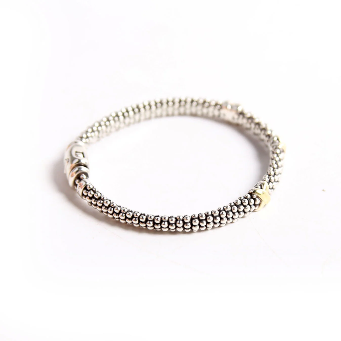 Three Station Caviar Beaded 3MM Bracelet 925/750 - Image 4